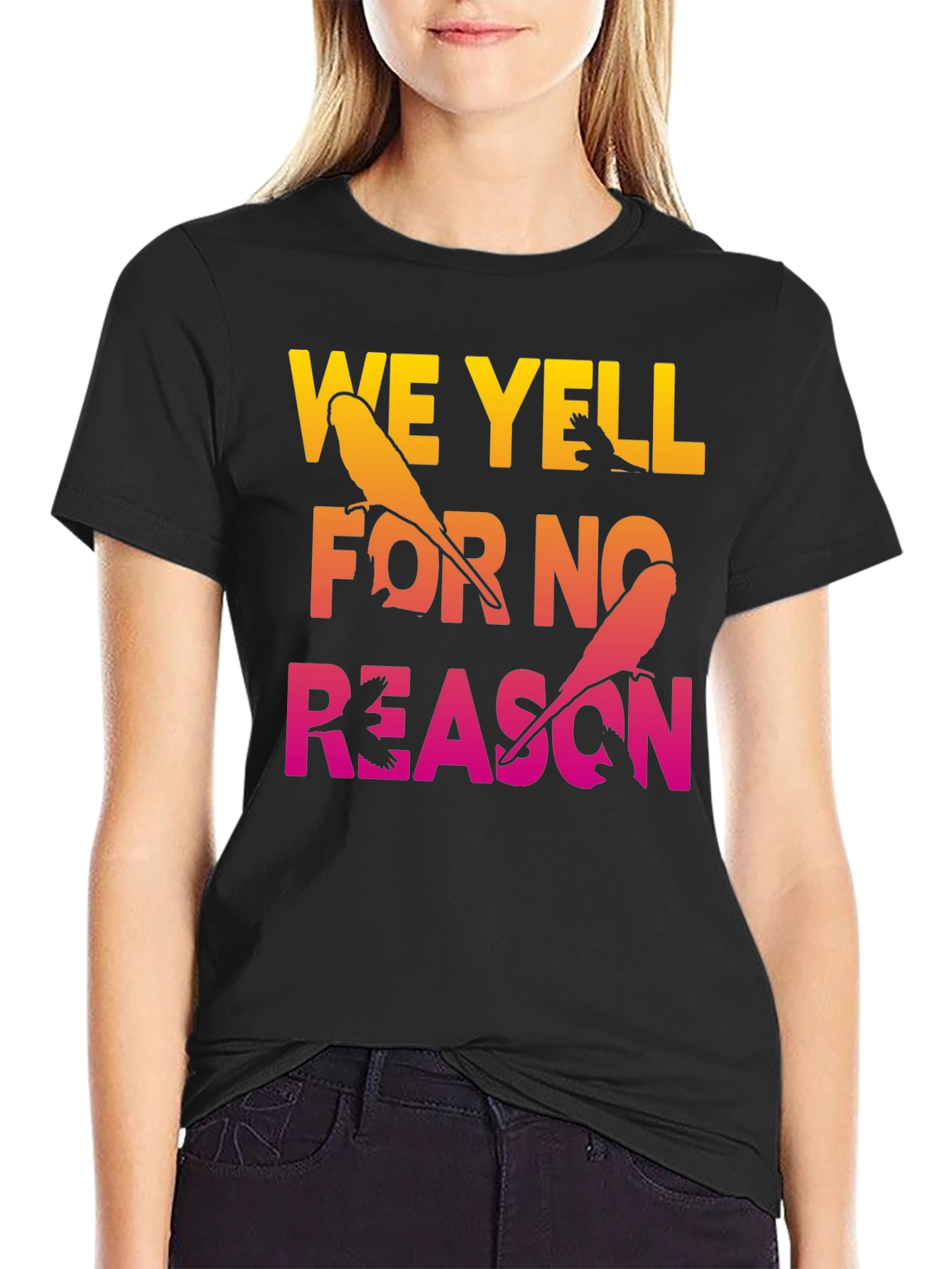 Black We Yell For No Reason Parrot Graphic Tee view 2