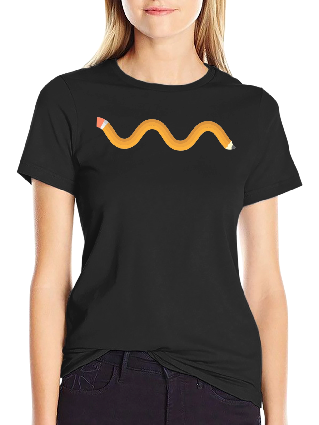 Black Wavy Pencil Graphic Tee - Black view 2