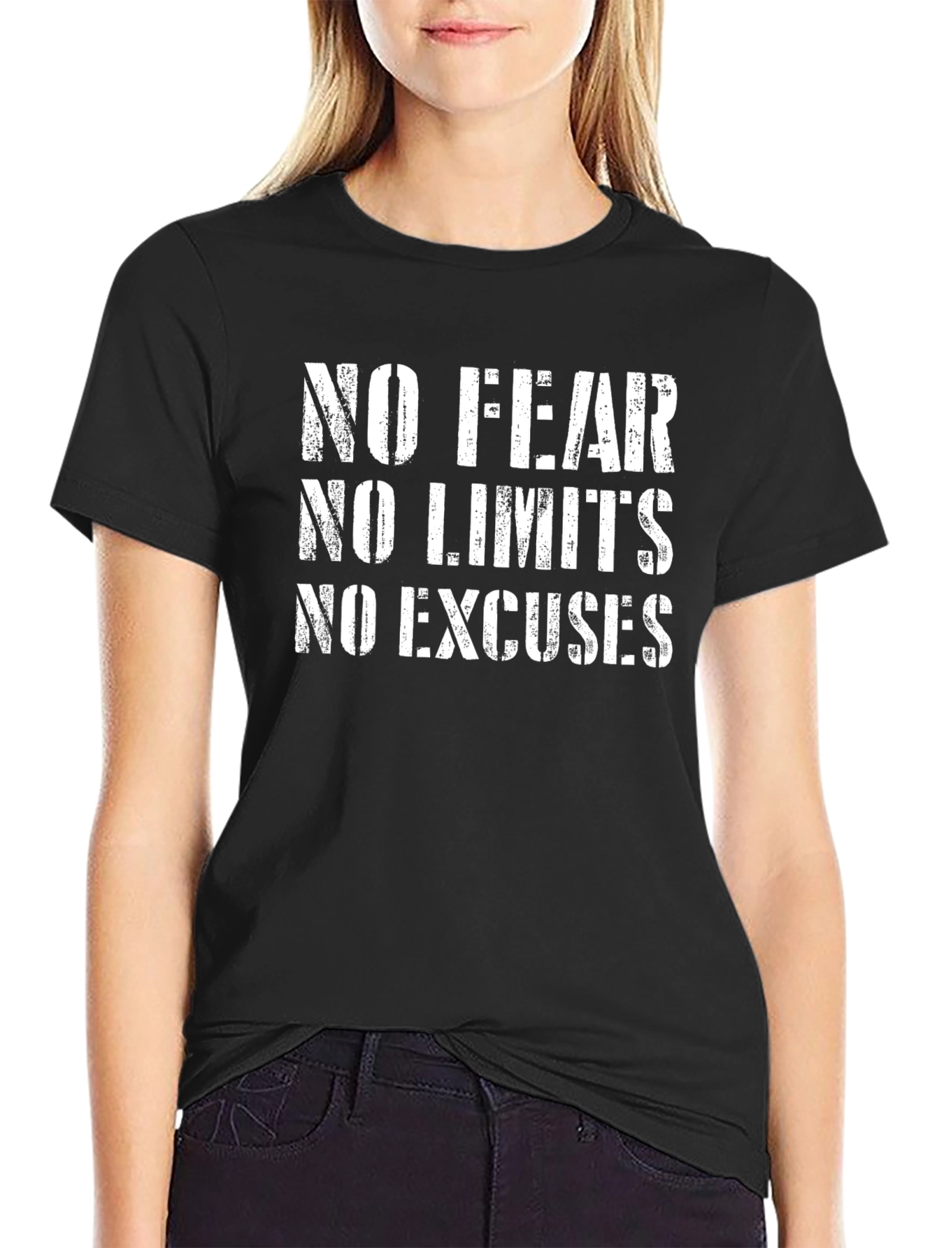 Black No Fear No Limits No Excuses Black T-Shirt view 2