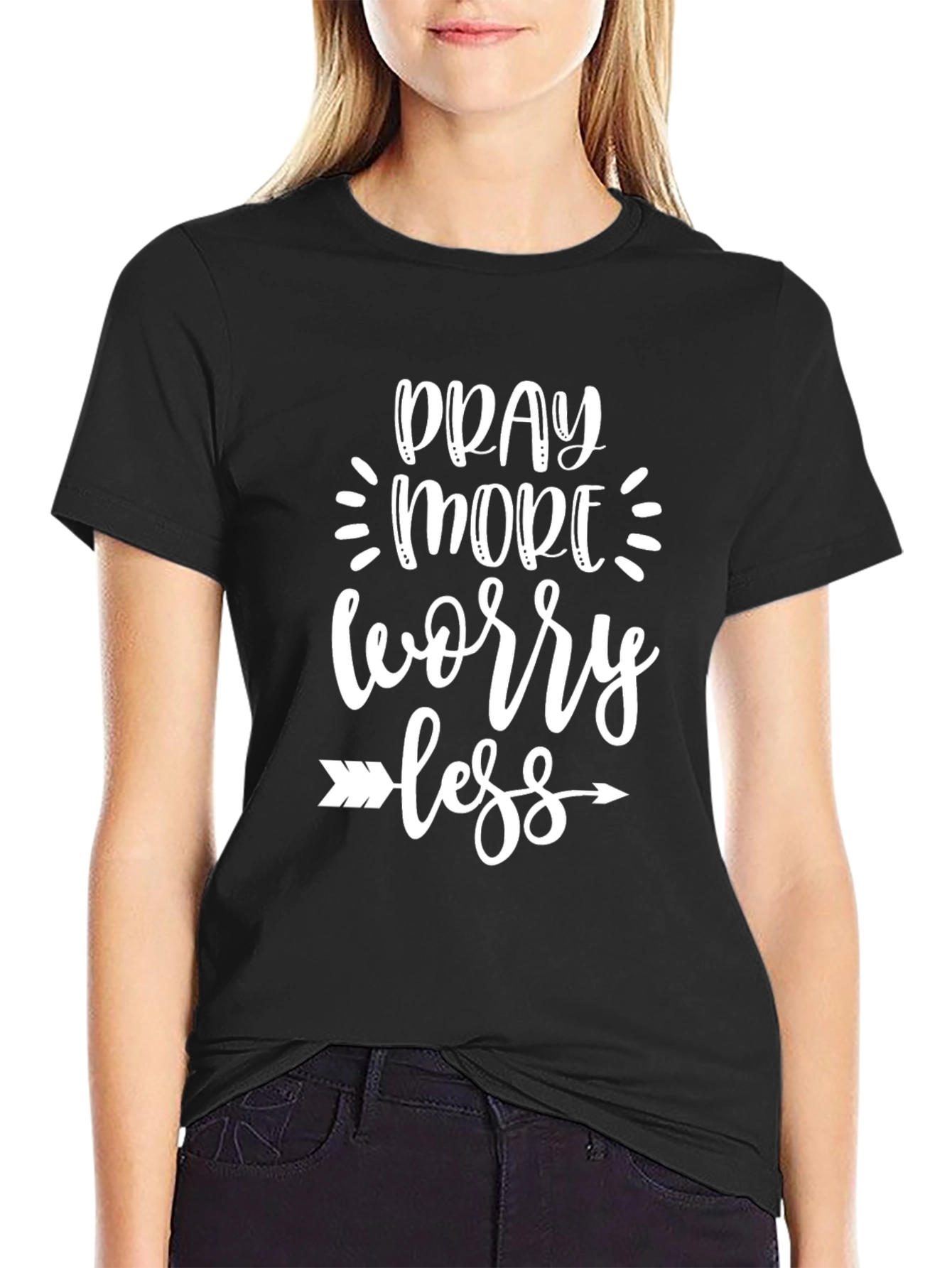 Black Pray More Worry Less Graphic Tee view 2