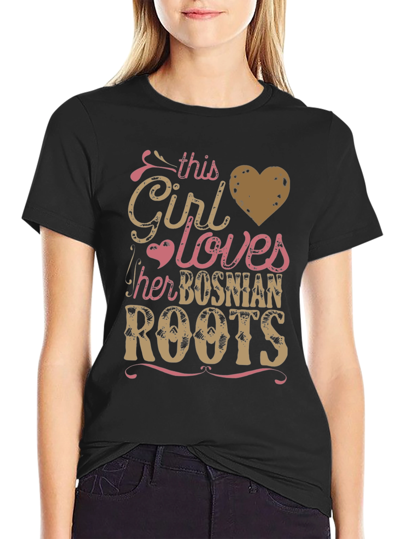 Black Bosnian Roots Girl's Love T-Shirt view 2