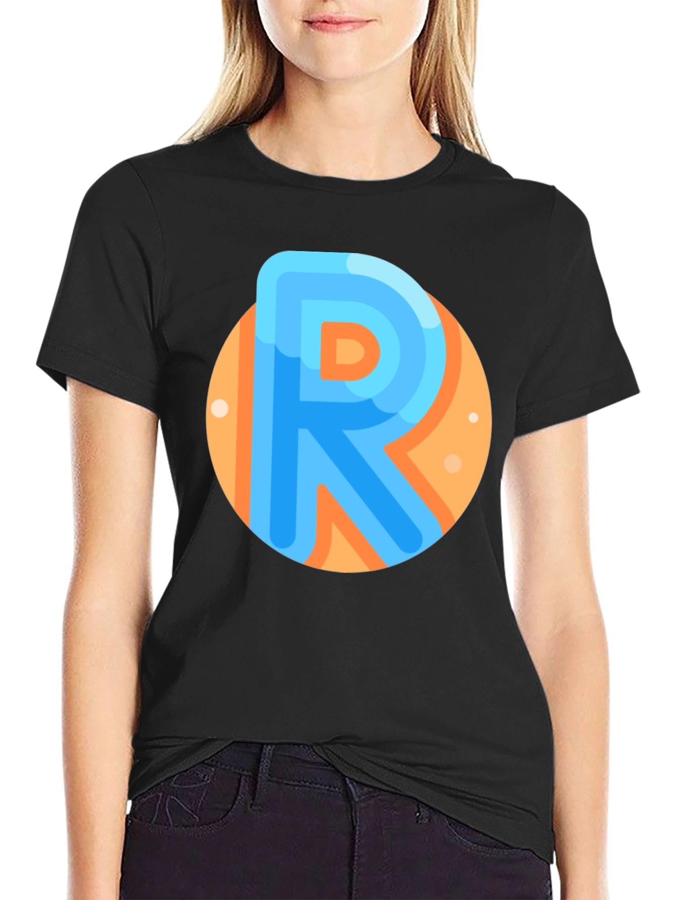 Black Modern R Letter Graphic Tee - Black view 2