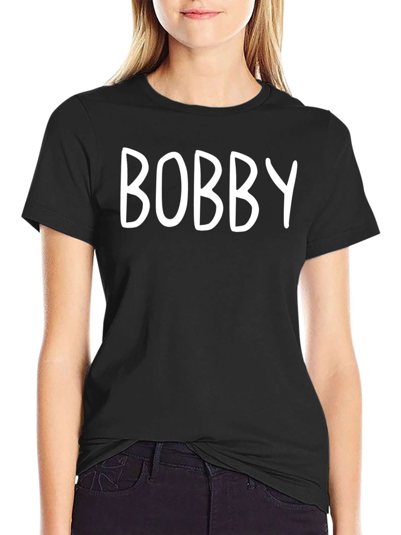 Black BOBBY - Personalized Black T-Shirt view 2