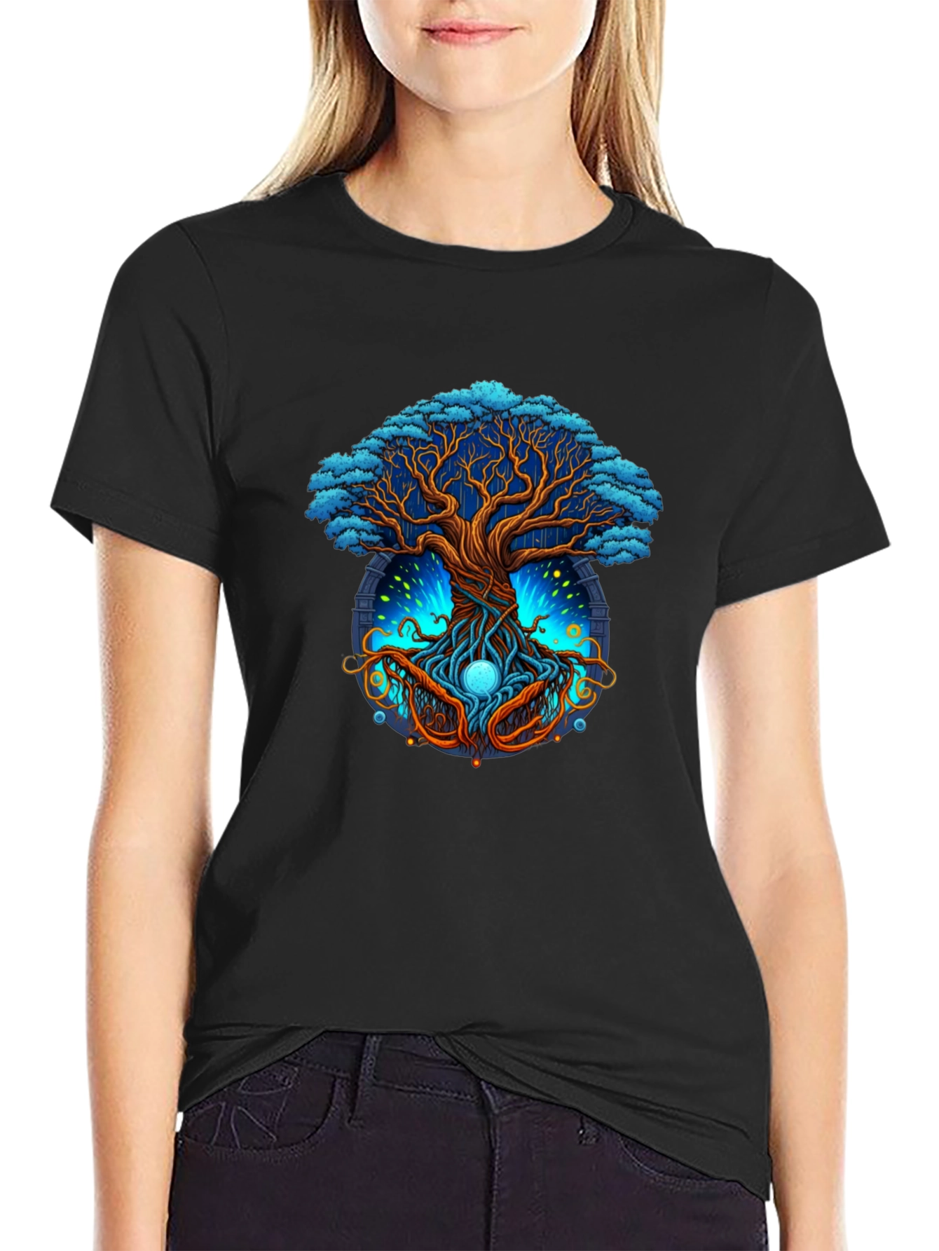 Black Mystic Tree Graphic Tee - Nature Inspired Design view 2