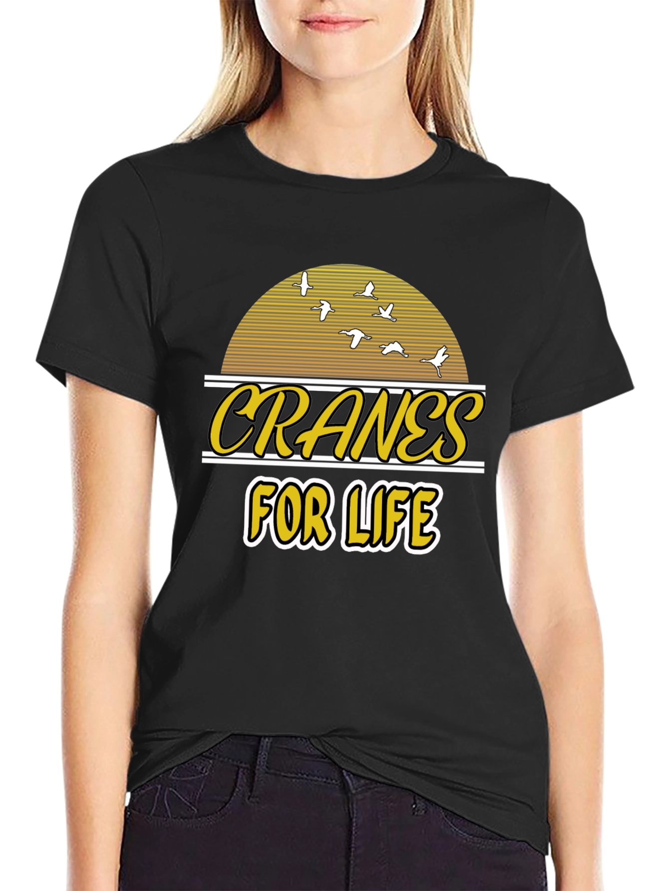 Black Cranes For Life T-Shirt - Unique Graphic Tee view 2