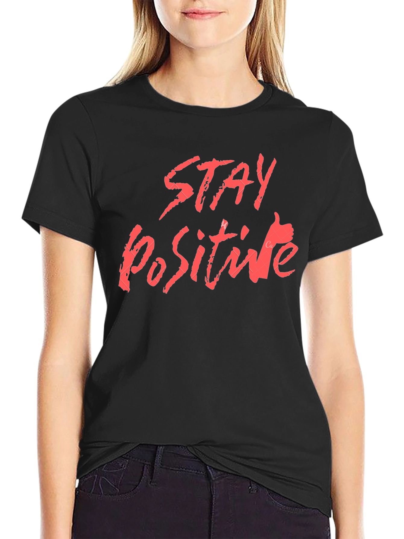 Black Stay Positive Graphic Tee - Black Cotton T-Shirt view 2