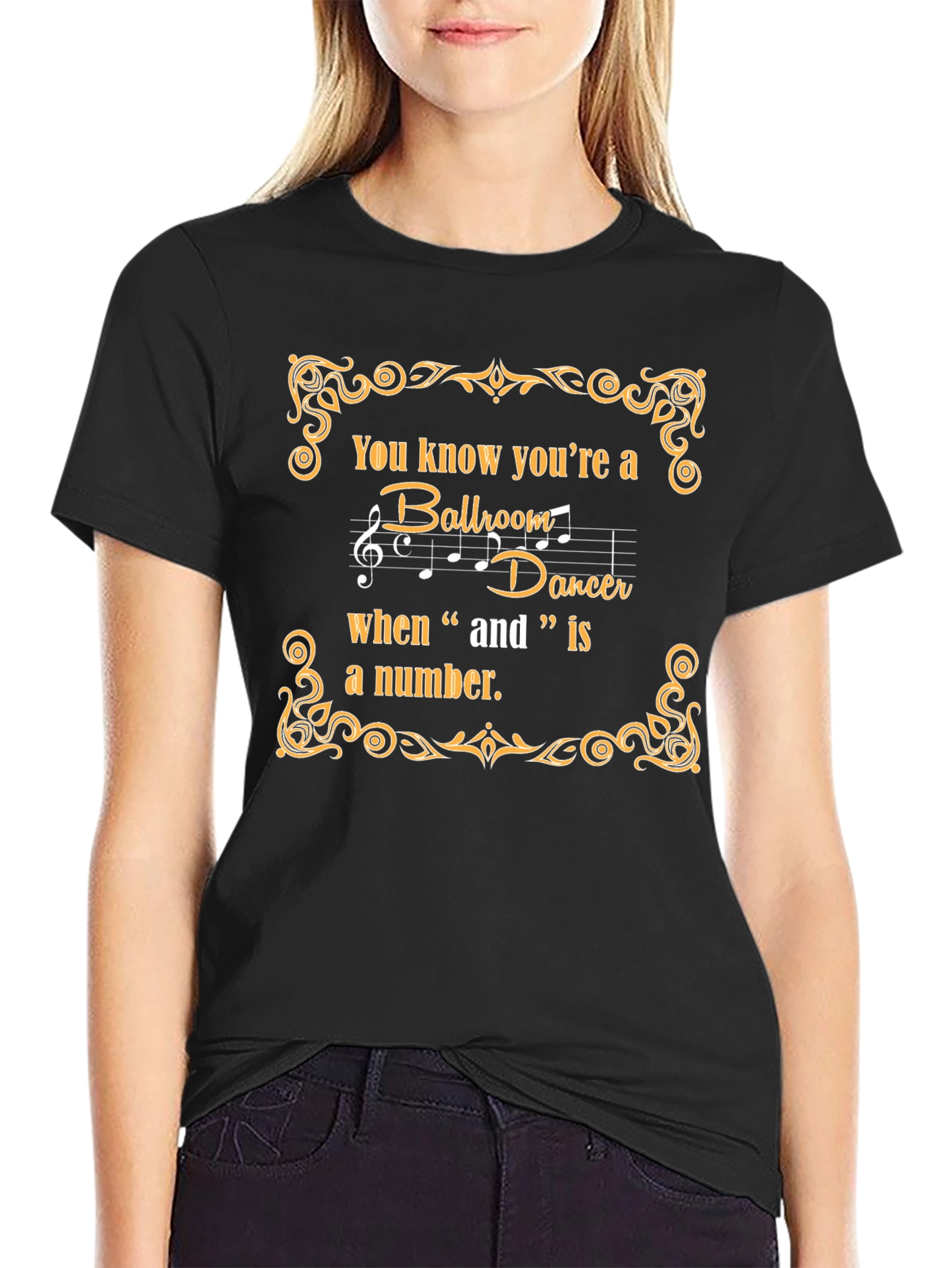 Black Ballroom Dancer T-Shirt - "And" is a Number view 2