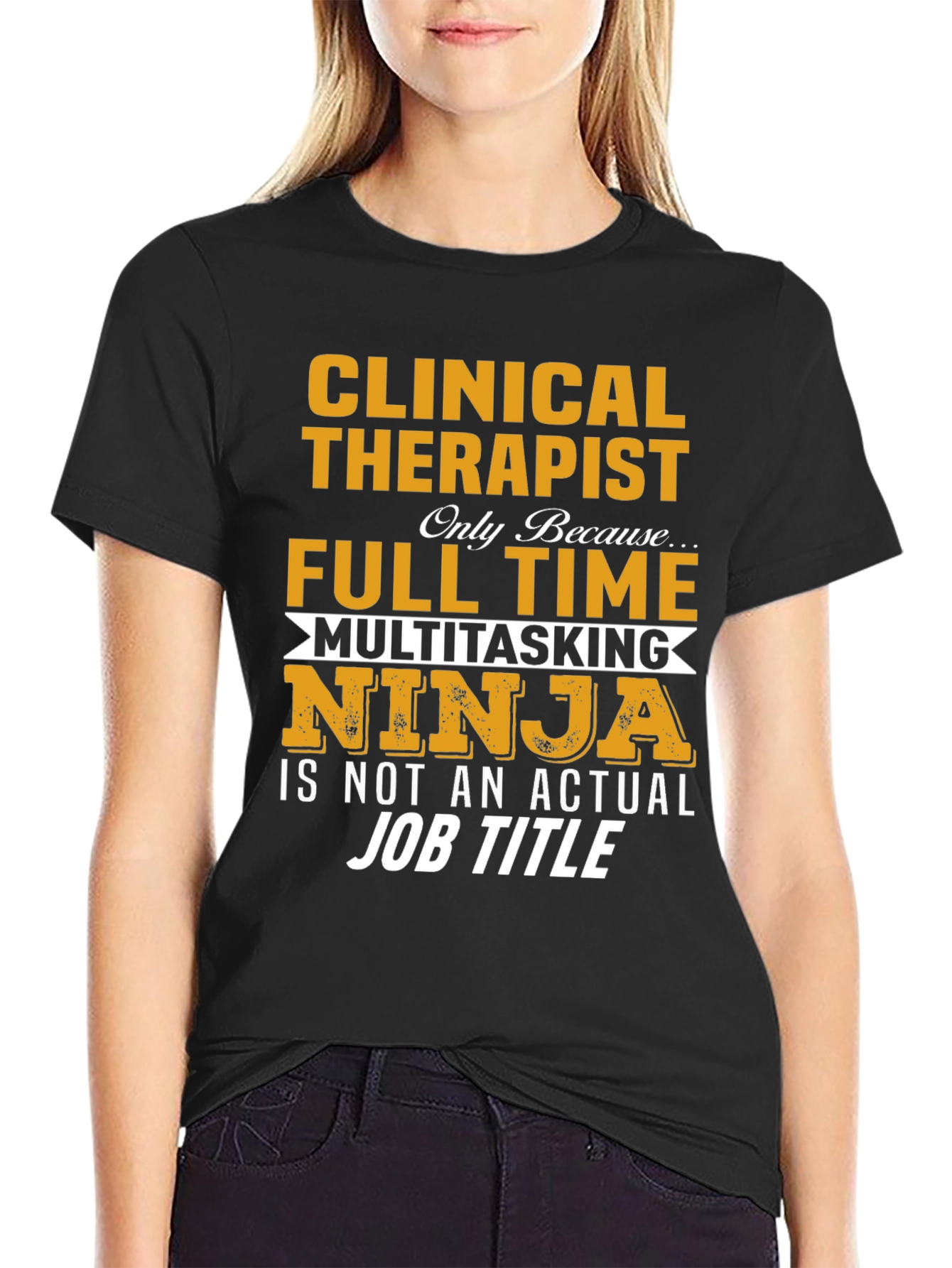 Black Clinical Therapist Full Time Ninja T-Shirt view 2
