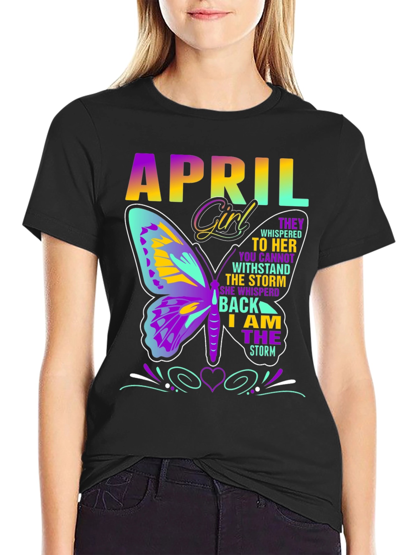 Black April Girl Butterfly T-Shirt - Storm Strength view 2