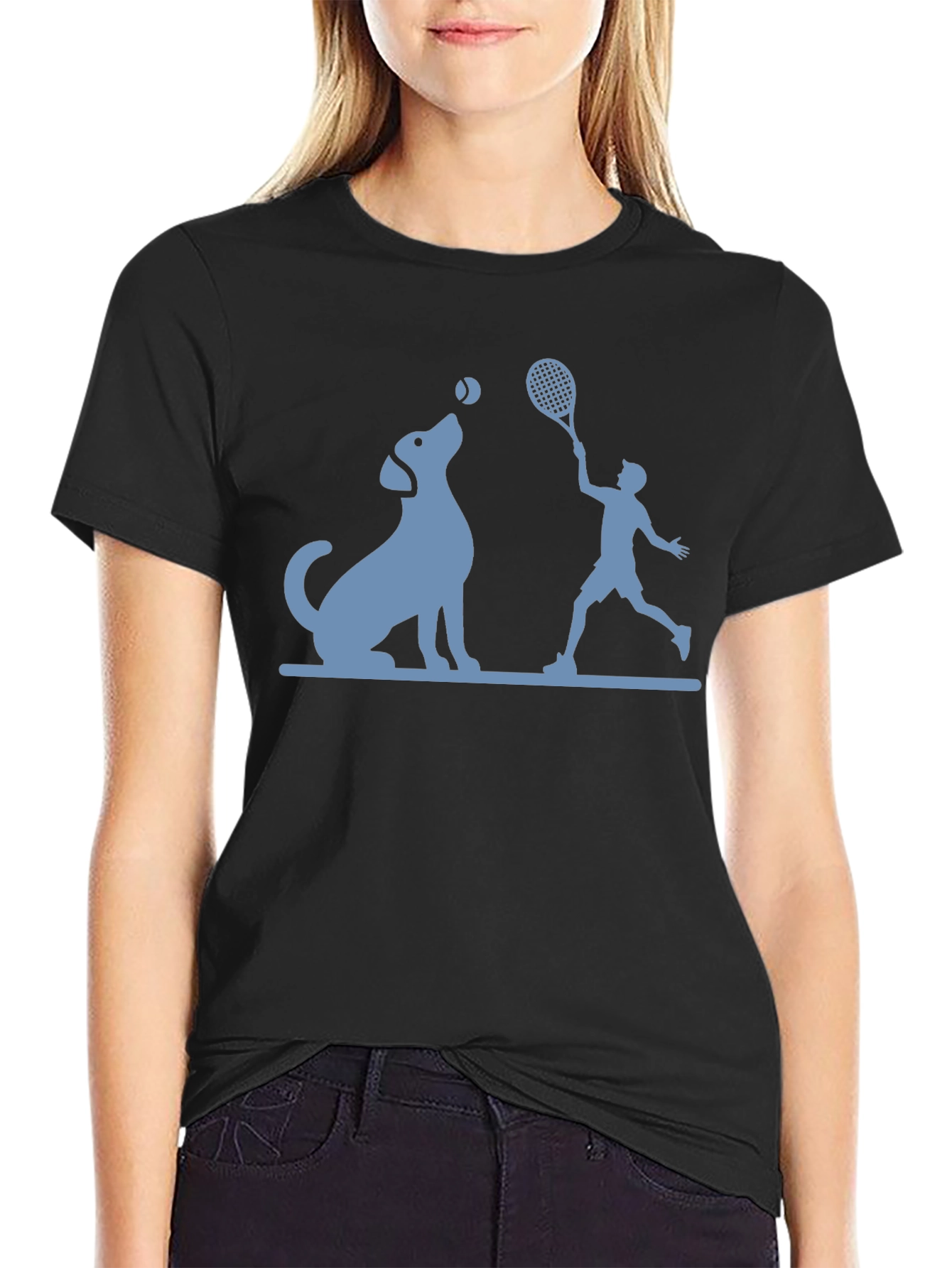 Black Dog & Tennis Player Graphic T-Shirt view 2