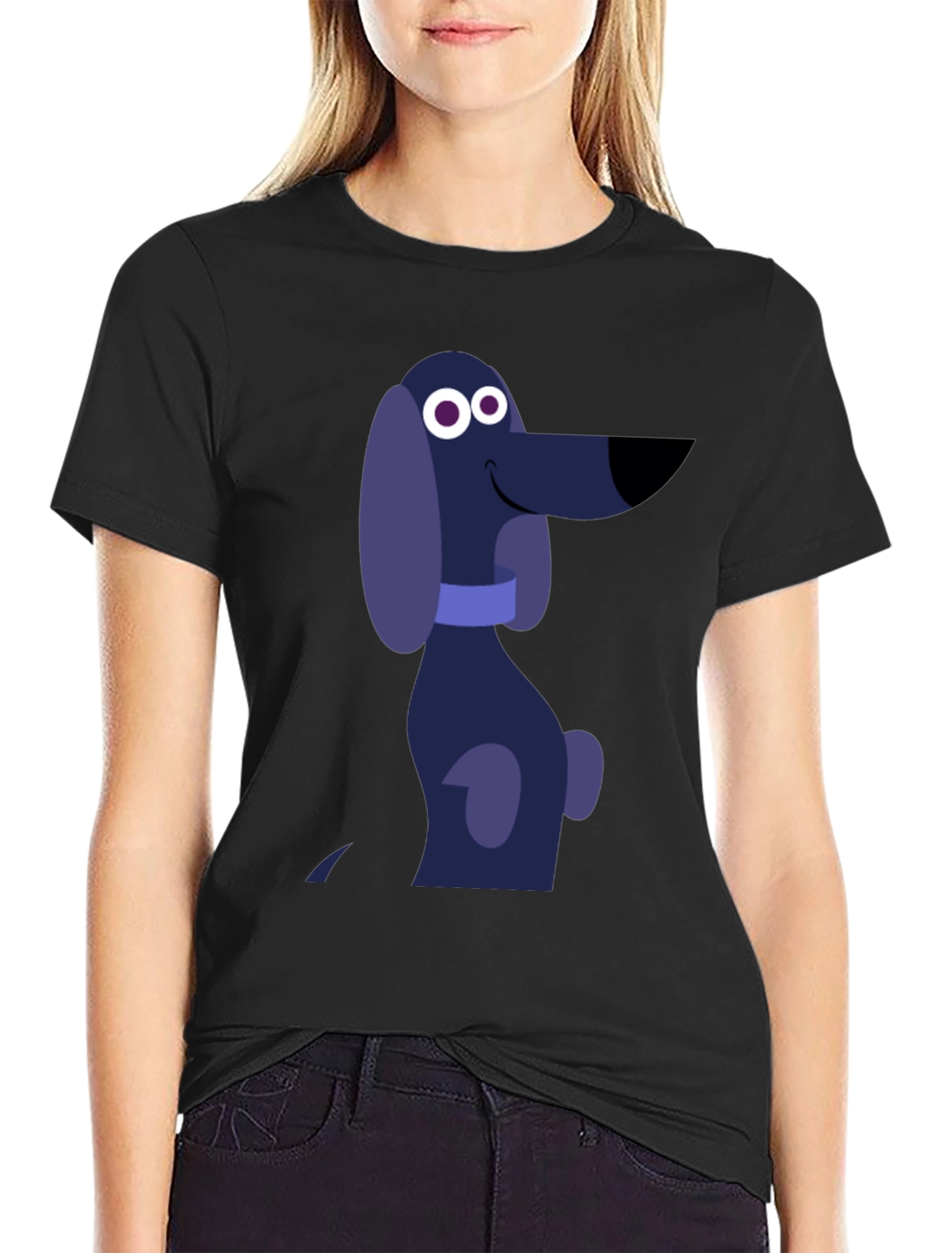 Black Cartoon Dog Graphic T-Shirt - Black Cotton Tee view 2