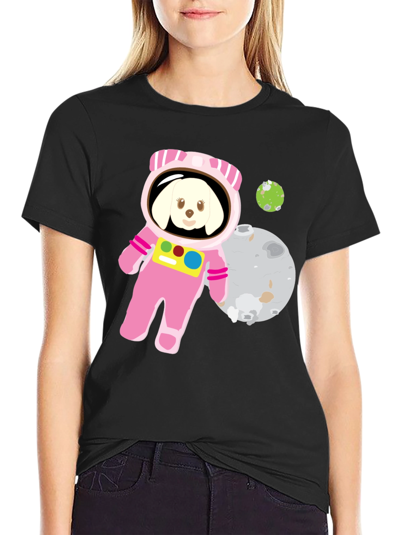 Black Dog Astronaut Graphic T-Shirt - Space Pup Tee view 2