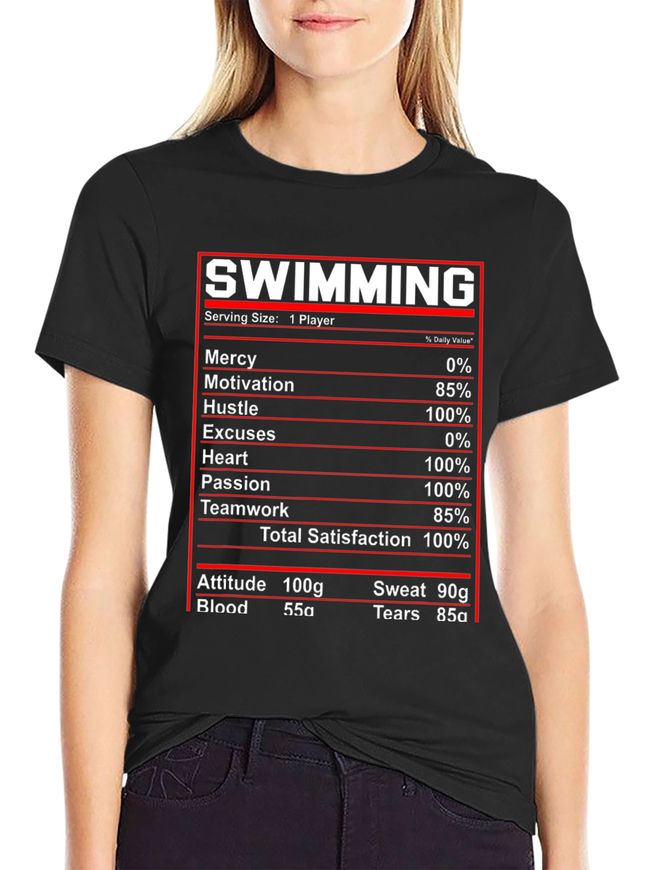Black Swimming Nutrition Facts T-Shirt view 2