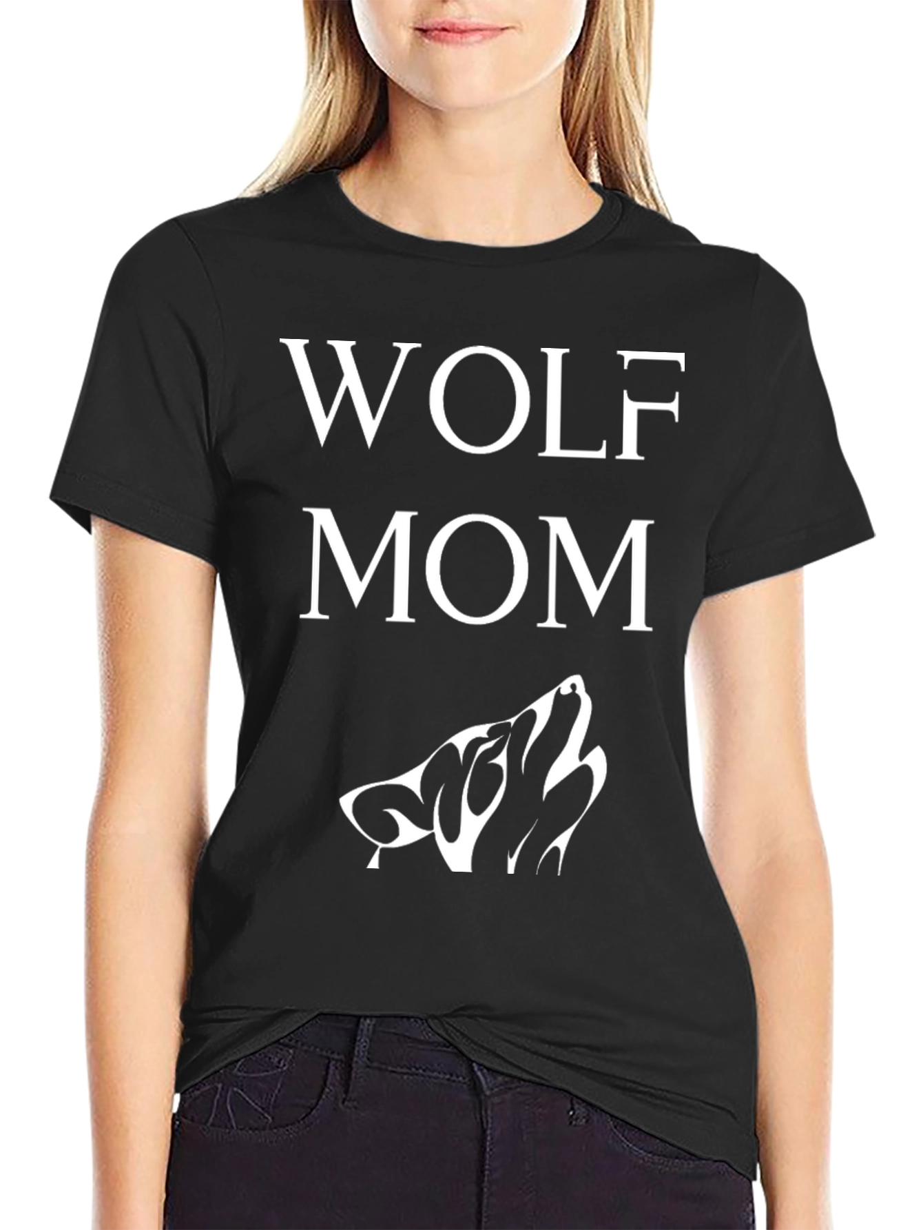 Black Wolf Mom Graphic T-Shirt view 2