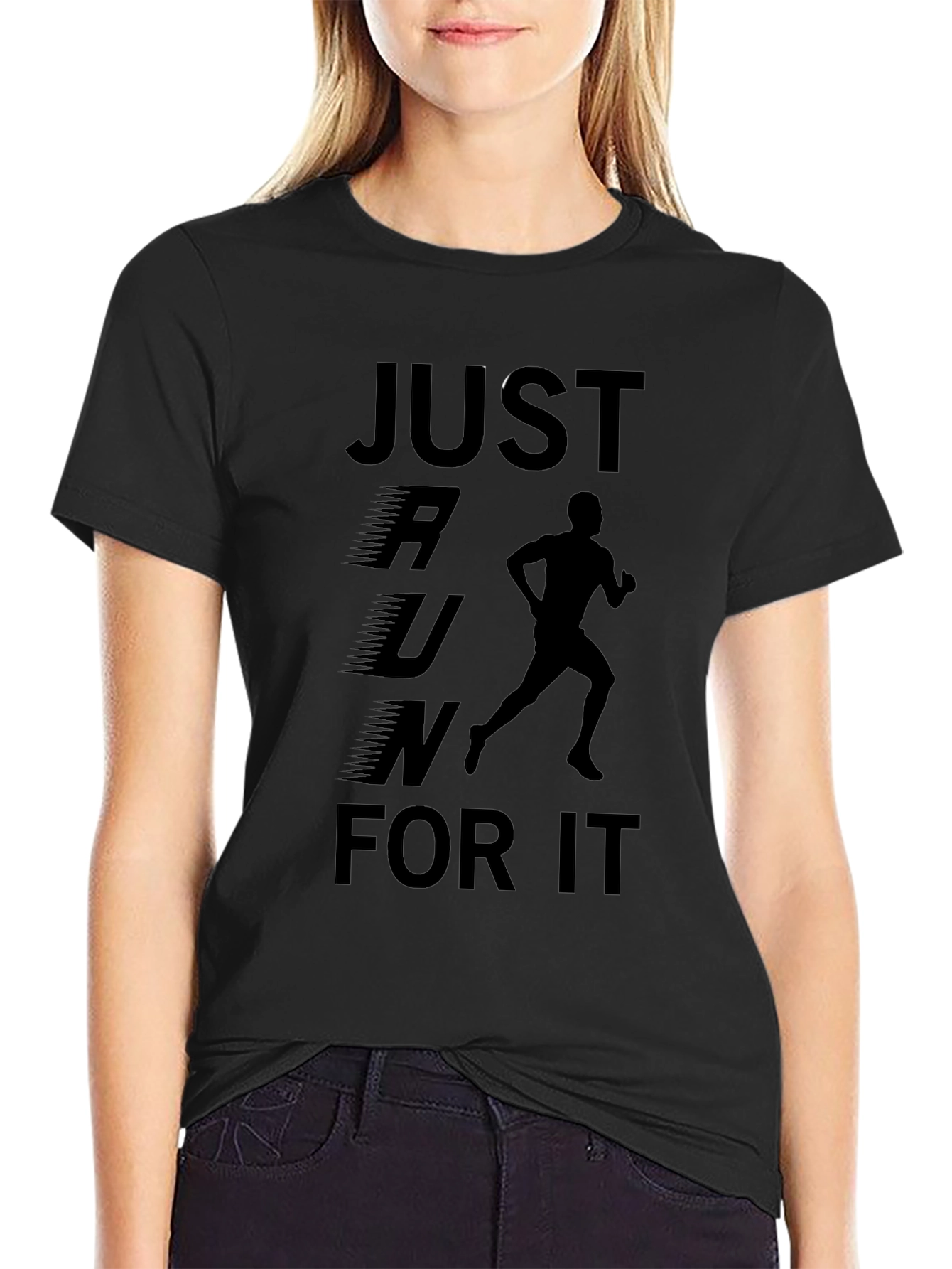 Black Just Run For It T-Shirt - Motivational Runner Tee view 2