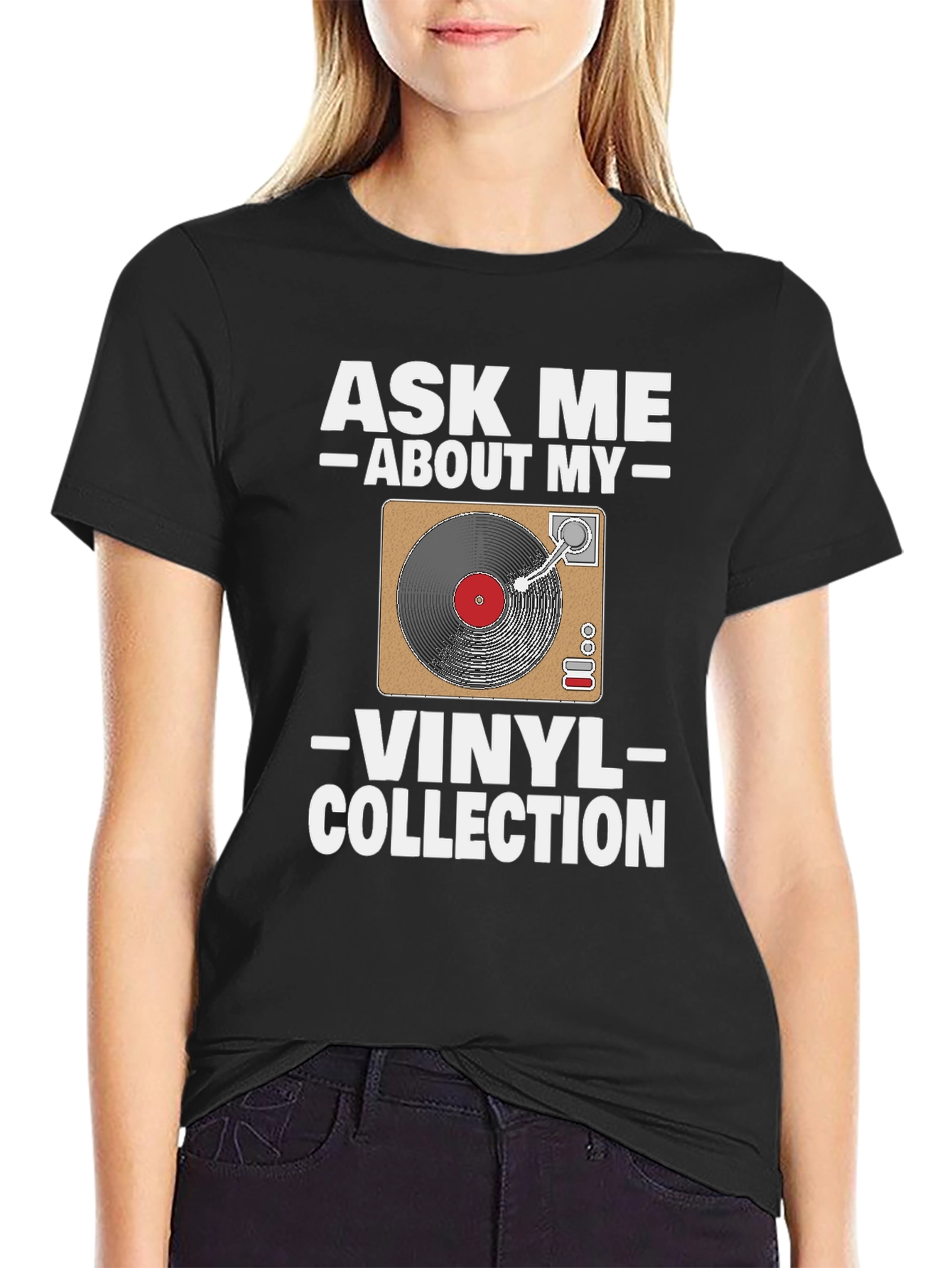 Black Ask Me About My Vinyl Collection T-Shirt view 2