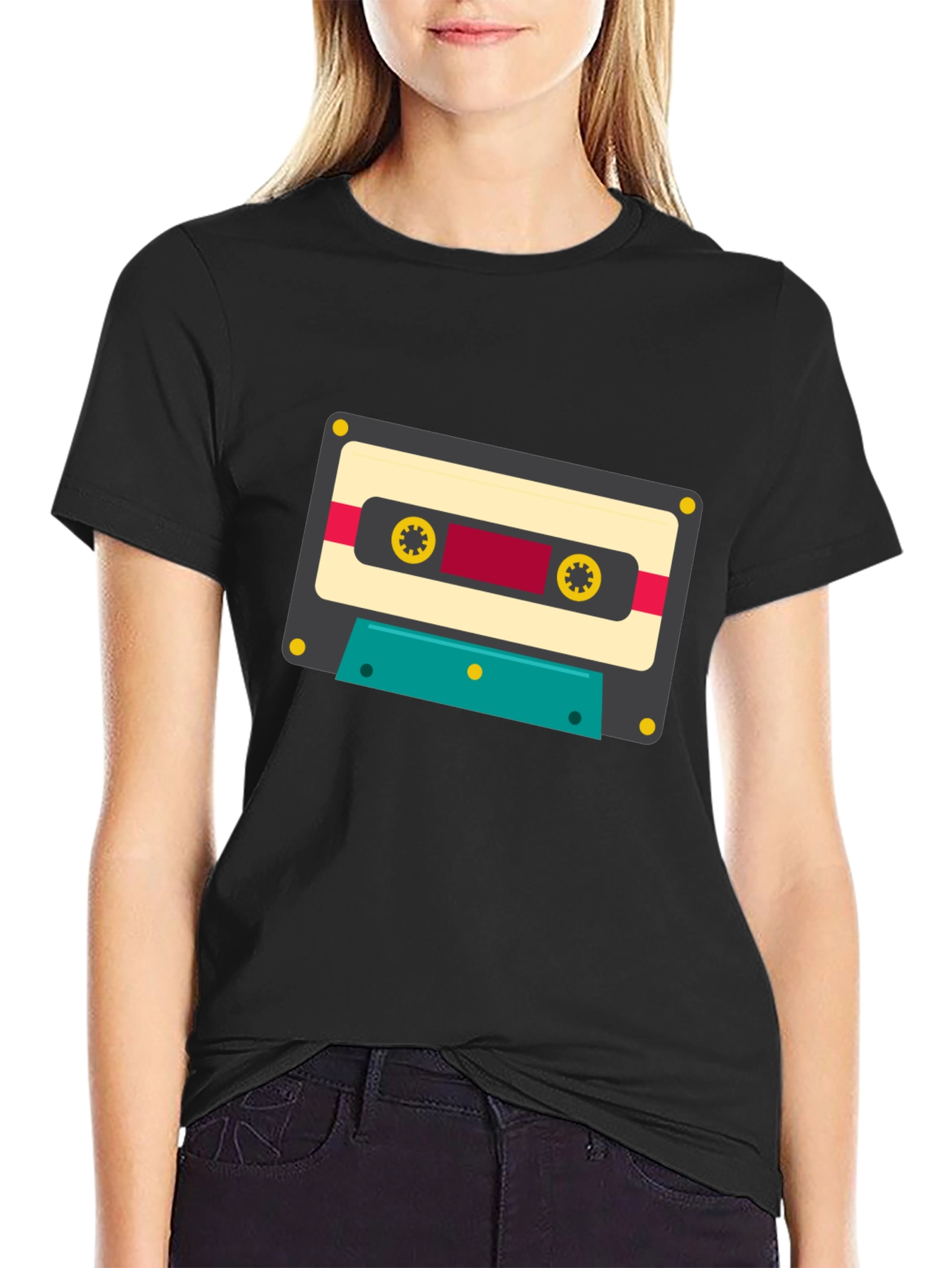Black Retro Cassette Tape Graphic Tee - Black Cotton Blend view 2
