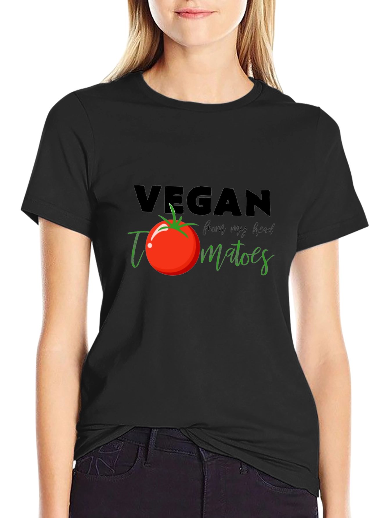 Black Vegan Tomato T-Shirt - Fresh From My Head Tee view 2