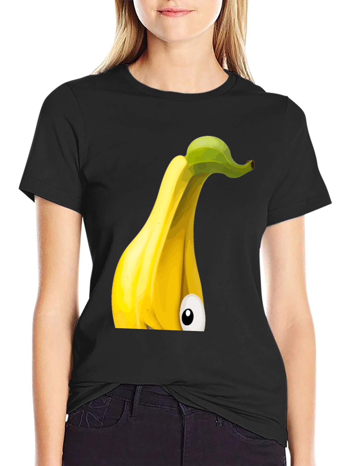Black Funny Banana Cartoon Graphic T-Shirt view 2