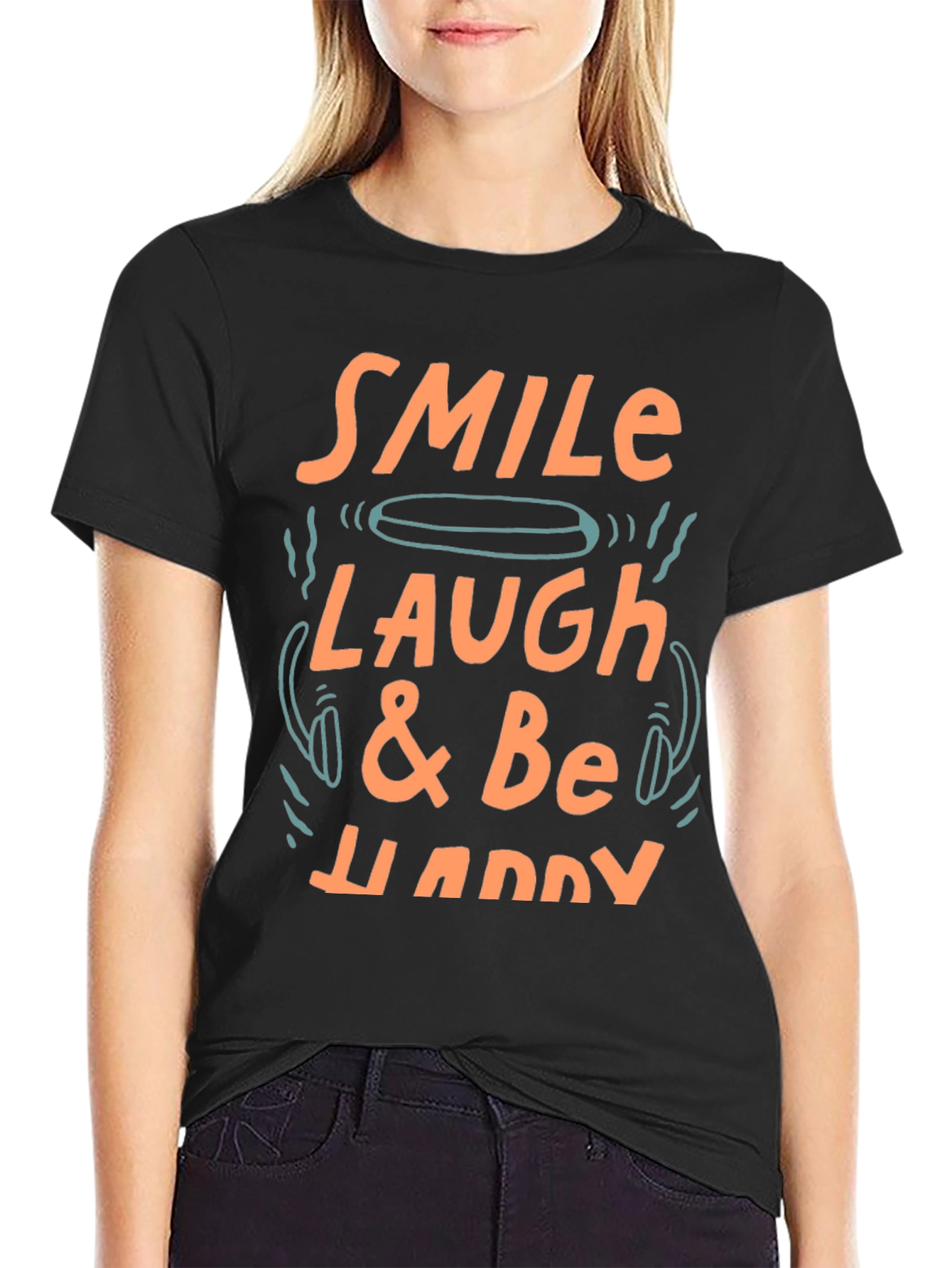 Black Smile, Laugh & Be Happy Graphic Tee view 2