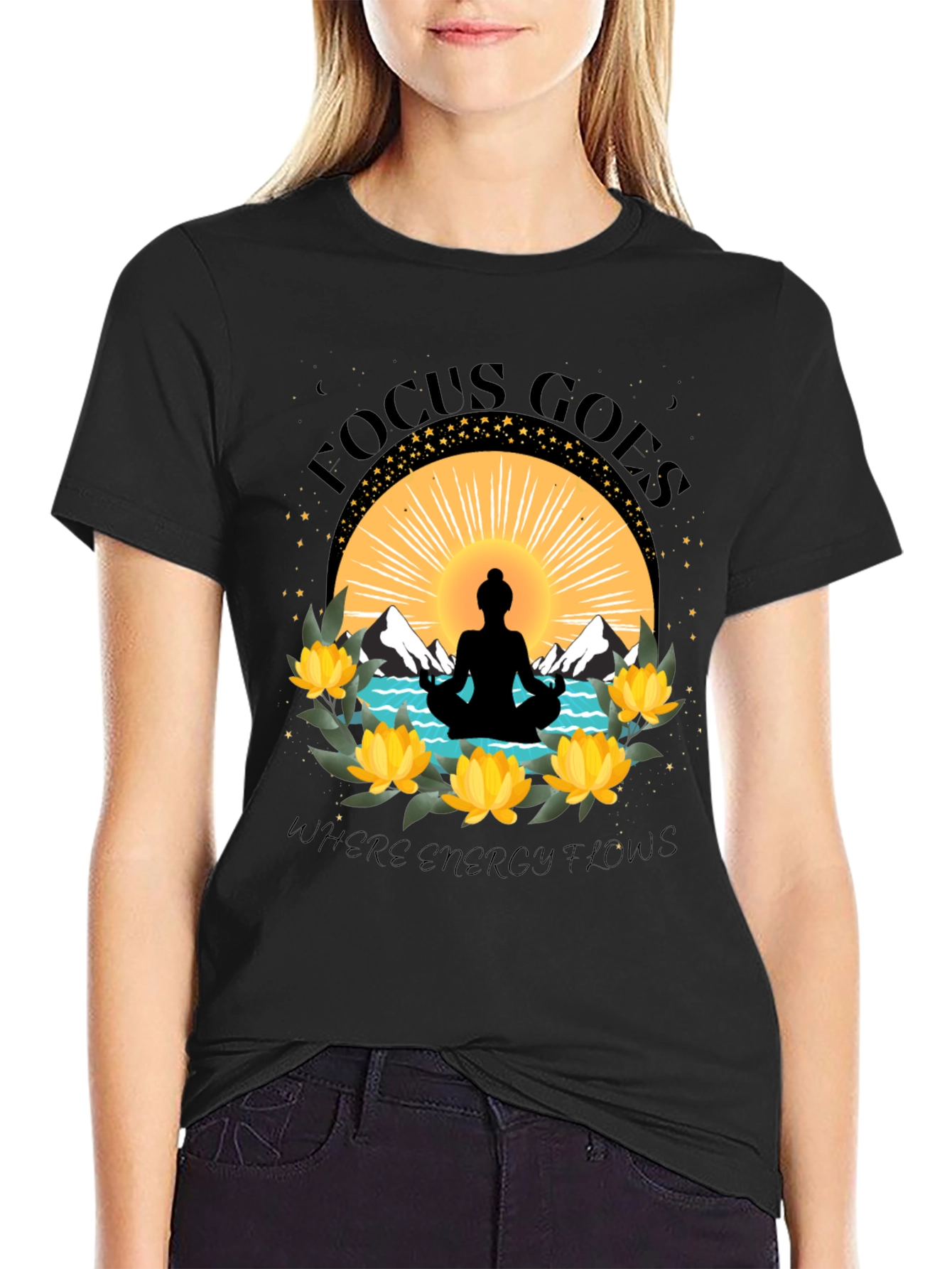 Focus Goes Where Energy Flows Yoga T-Shirt - 2