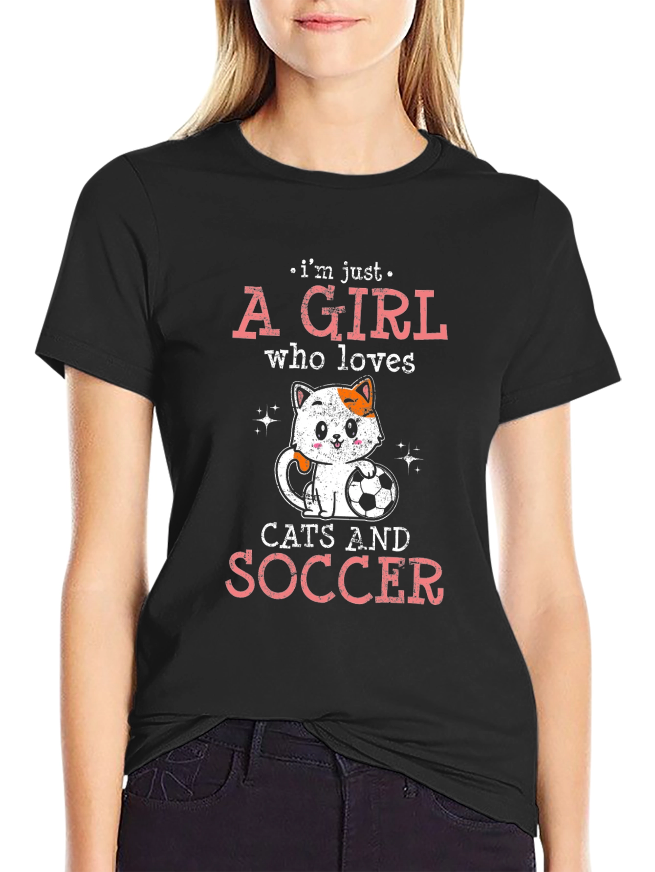 Black Cat and Soccer Lover T-Shirt - Girl's Graphic Tee view 2