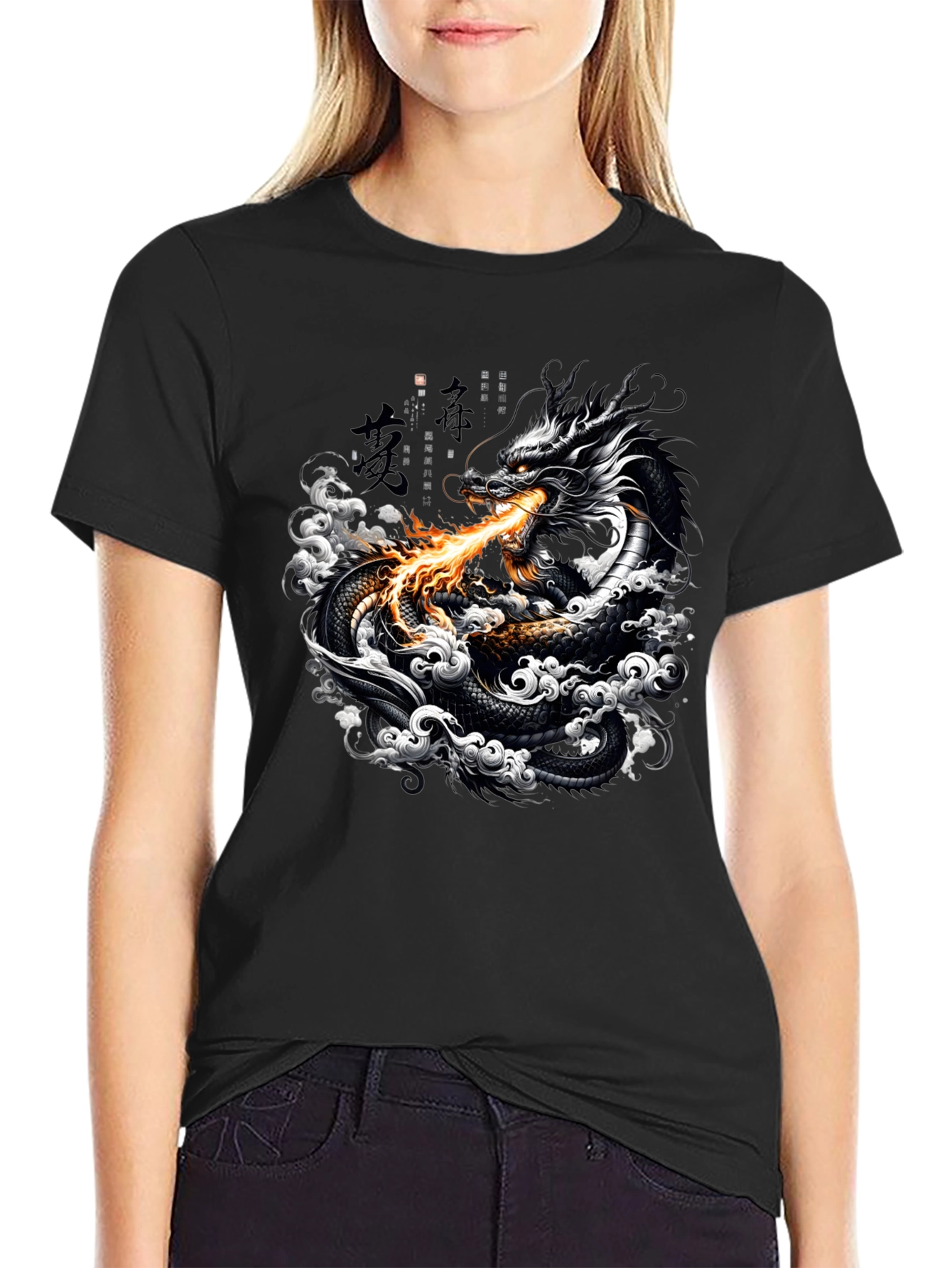 Black Dragon Fire Black Graphic Tee view 2