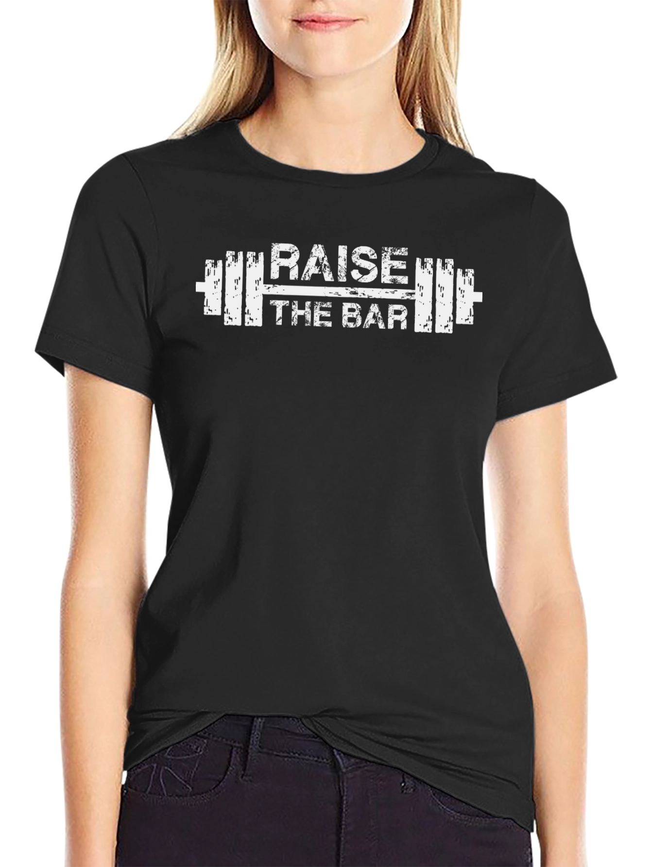 Black Raise The Bar T-Shirt - Gym Workout Motivation Tee view 2