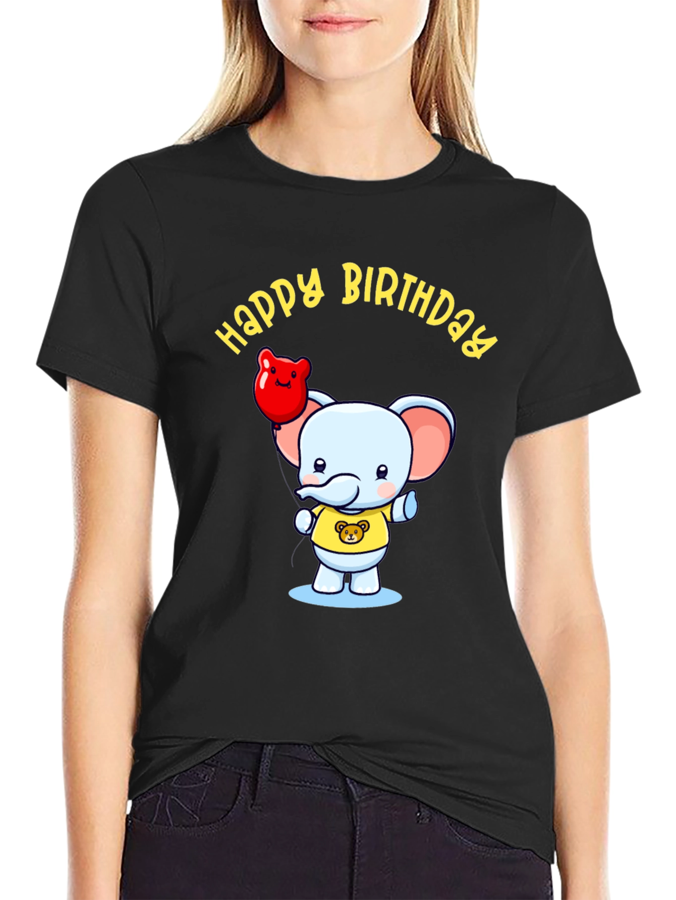 Black Happy Birthday Elephant Graphic Tee view 2