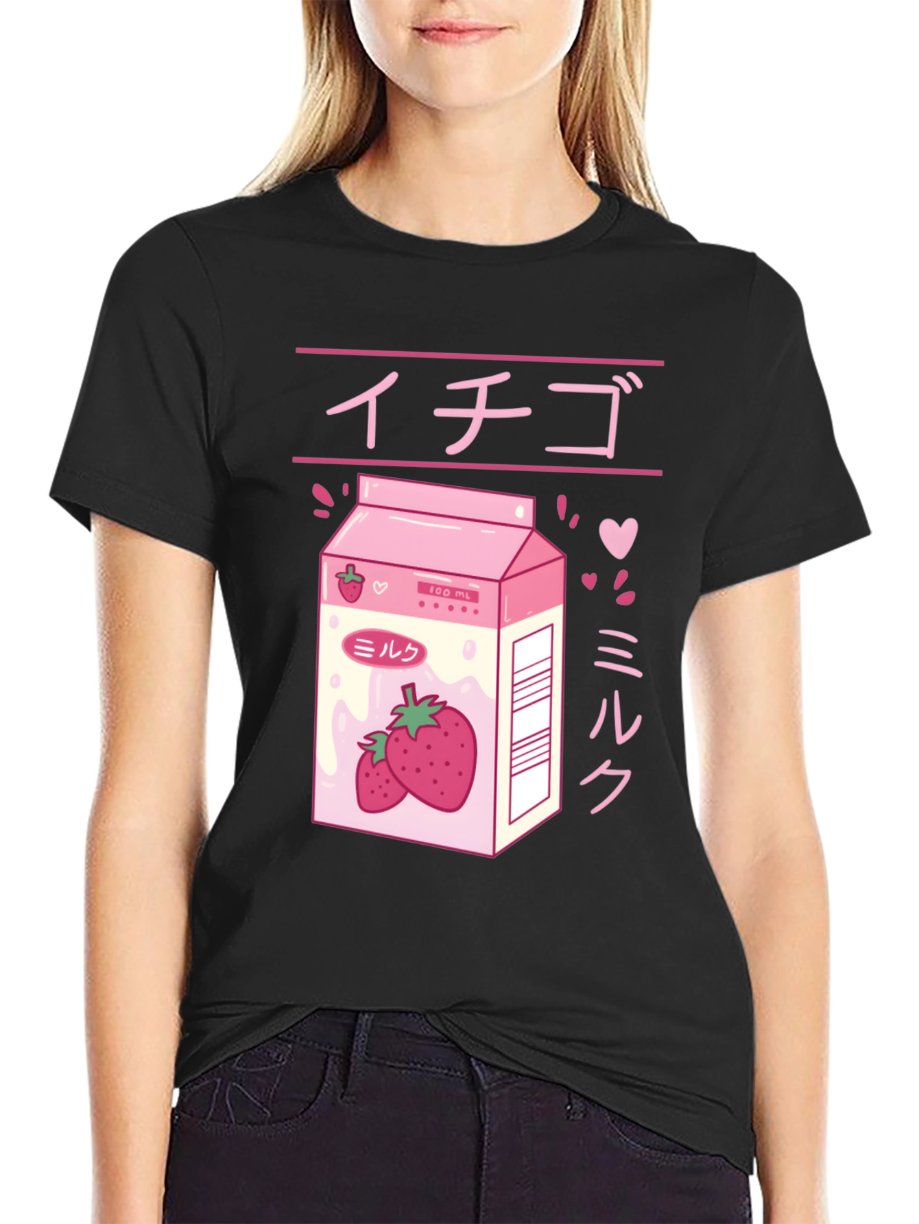 Black Strawberry Milk Anime Graphic Tee view 2