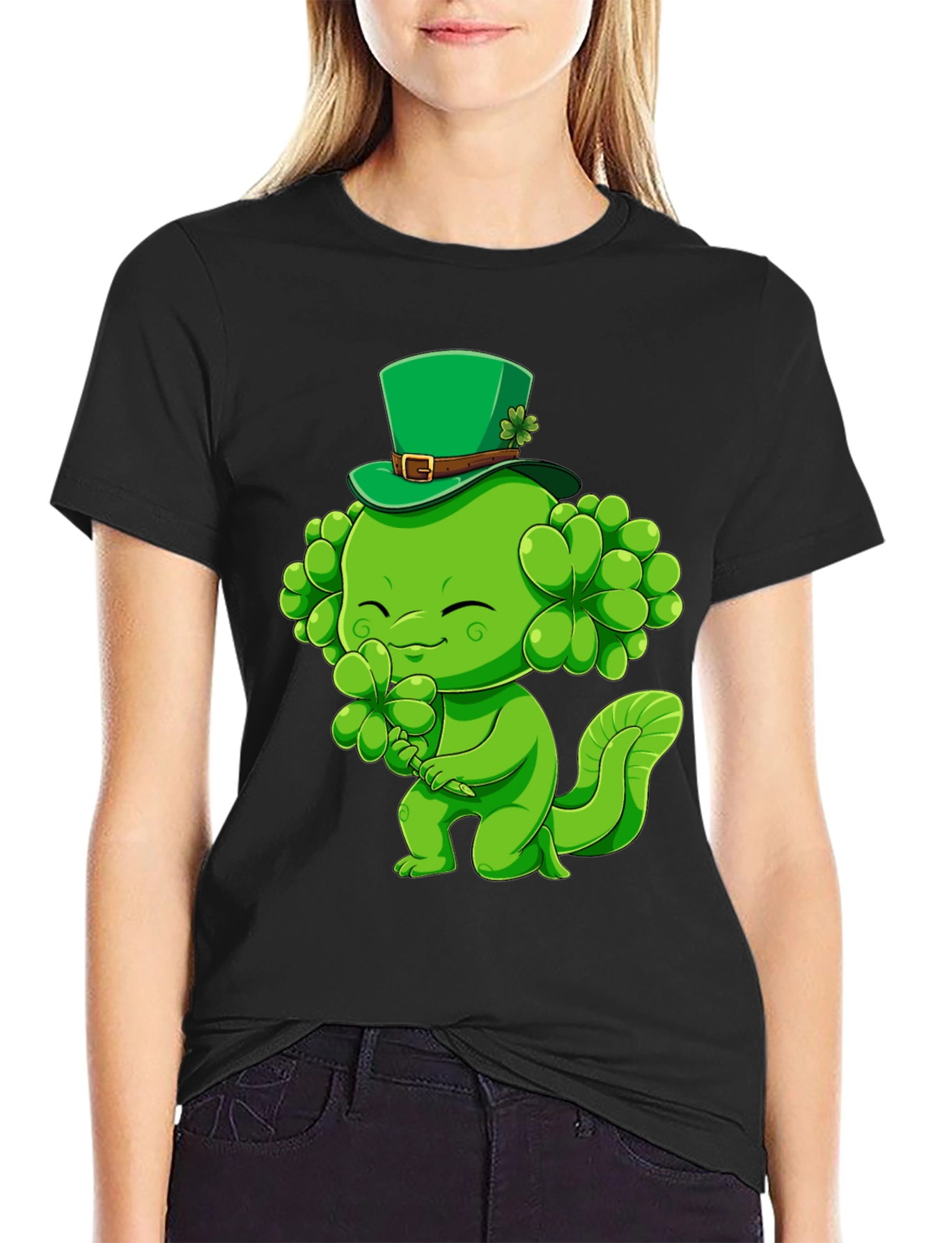 Black St. Patrick's Day Shamrock Monster T-Shirt view 2