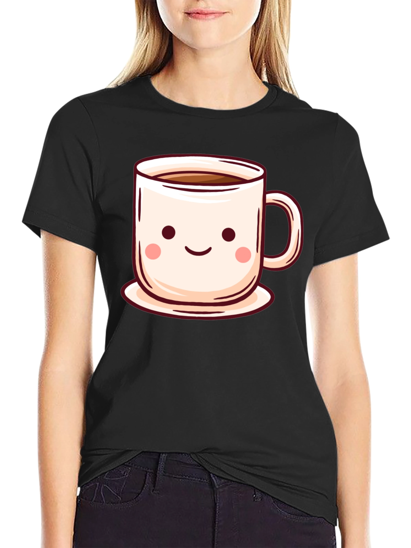 Black Cute Coffee Cup T-Shirt - Kawaii Style view 2
