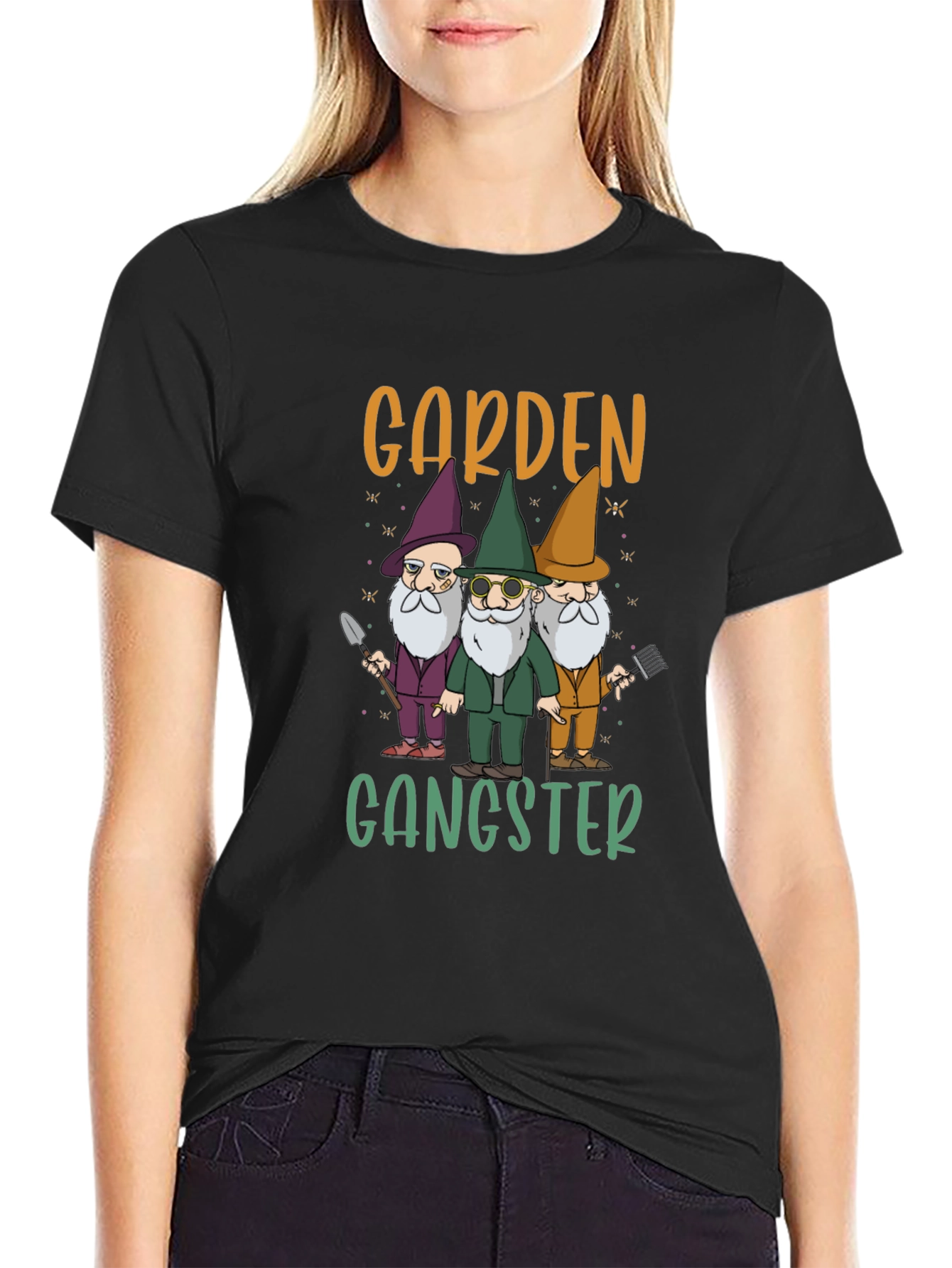 Black Garden Gangster T-Shirt - Funny Gnome Tee view 2