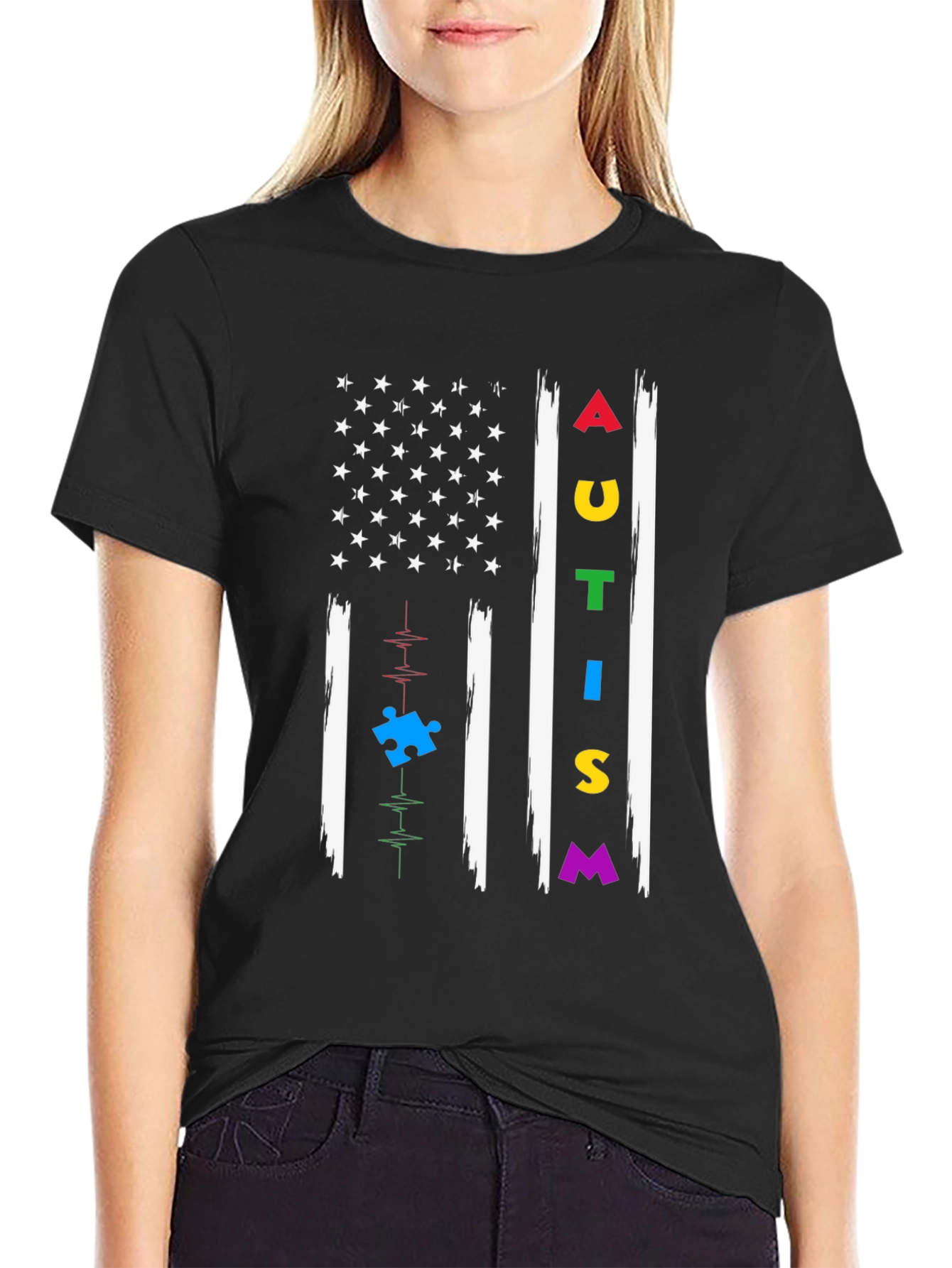 Black Autism Awareness Flag T-Shirt view 2