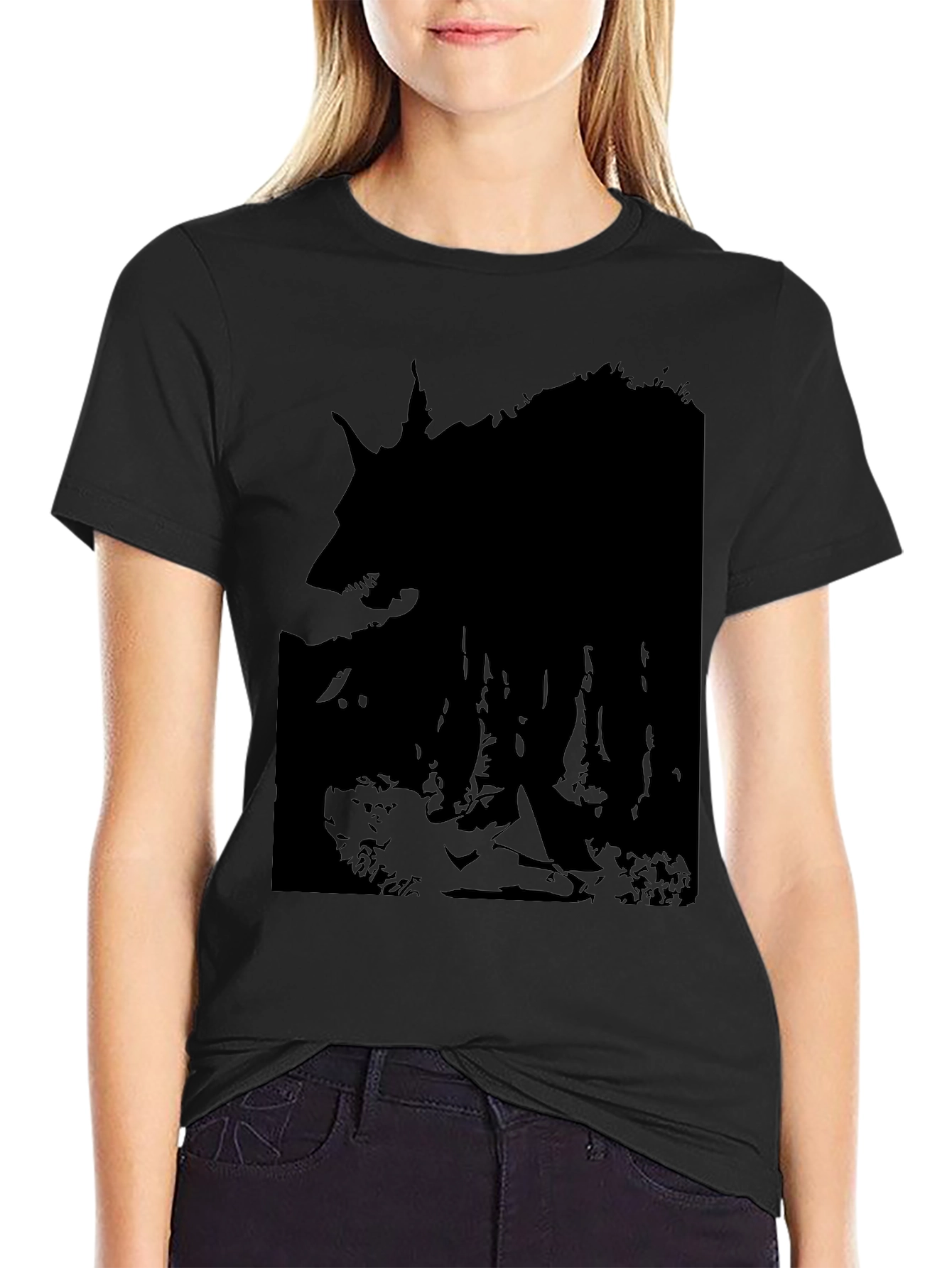 Black Men's Black Wolf Silhouette Graphic T-Shirt view 2