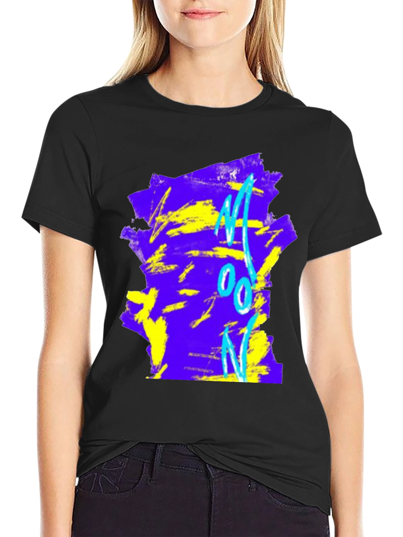 Black Abstract 'Moon' Graphic Tee - Black Cotton Blend view 2