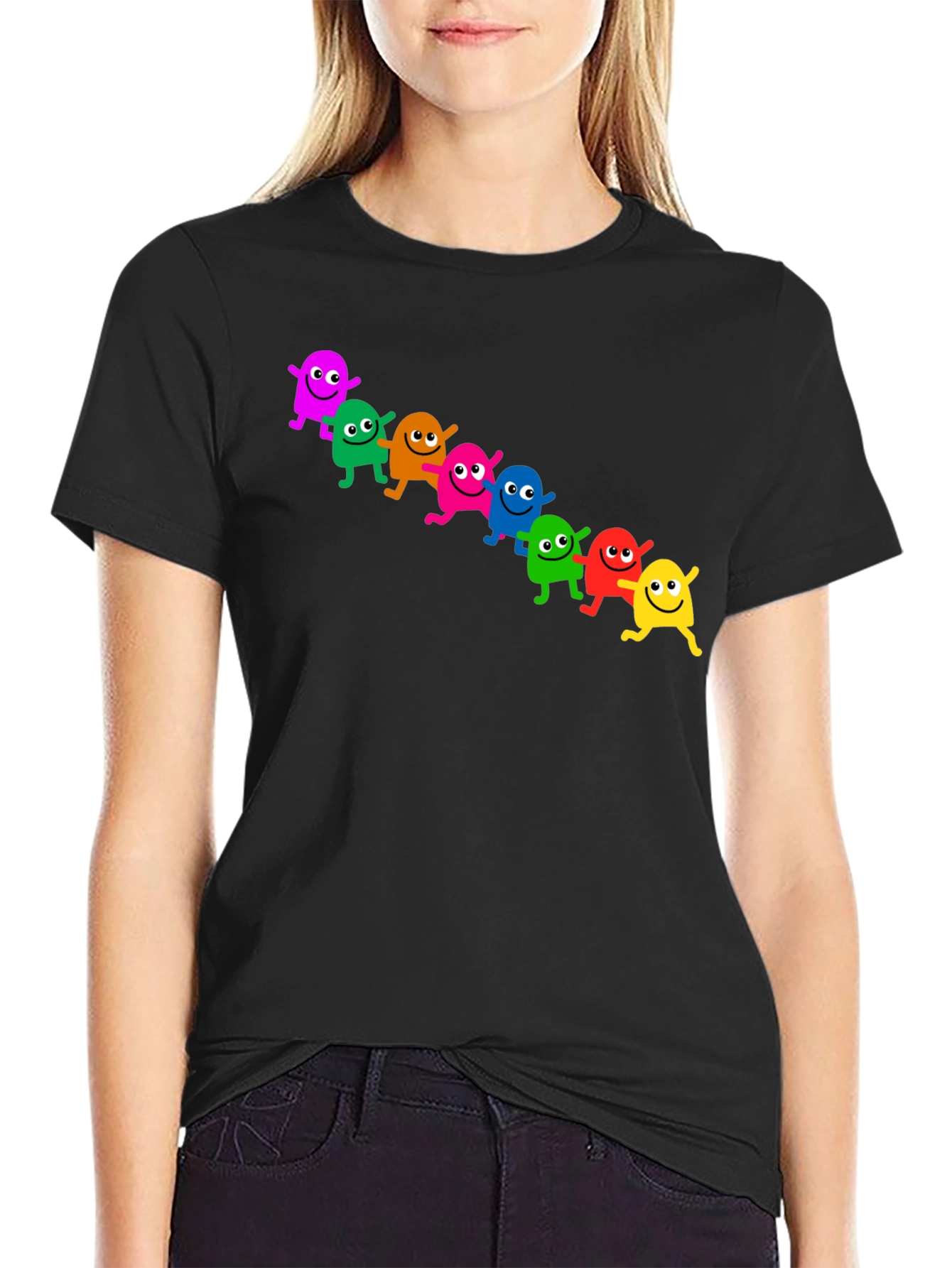 Black Fun & Colorful Cartoon Character Graphic Tee view 2