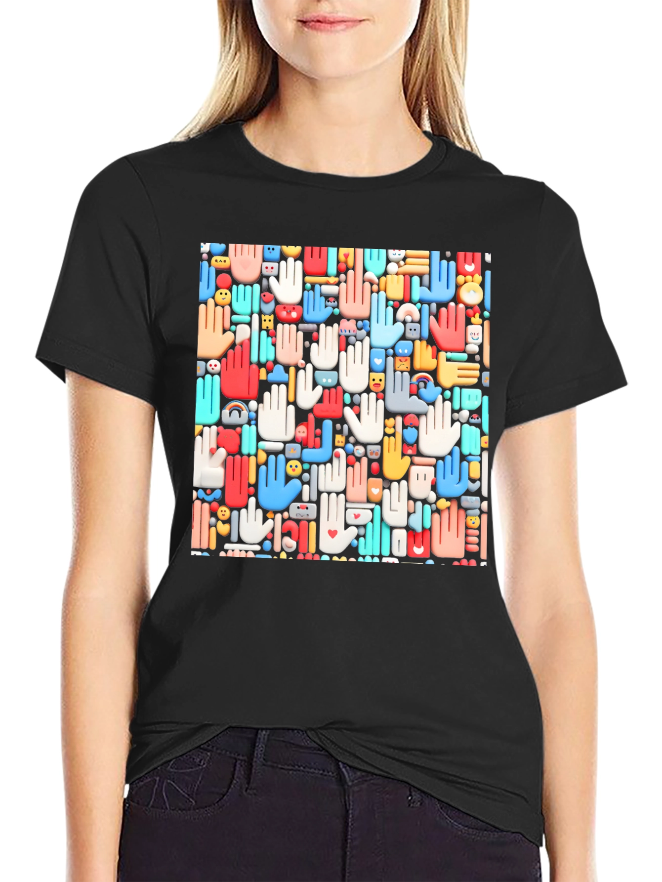 Hands Patterned Black T-Shirt - 2