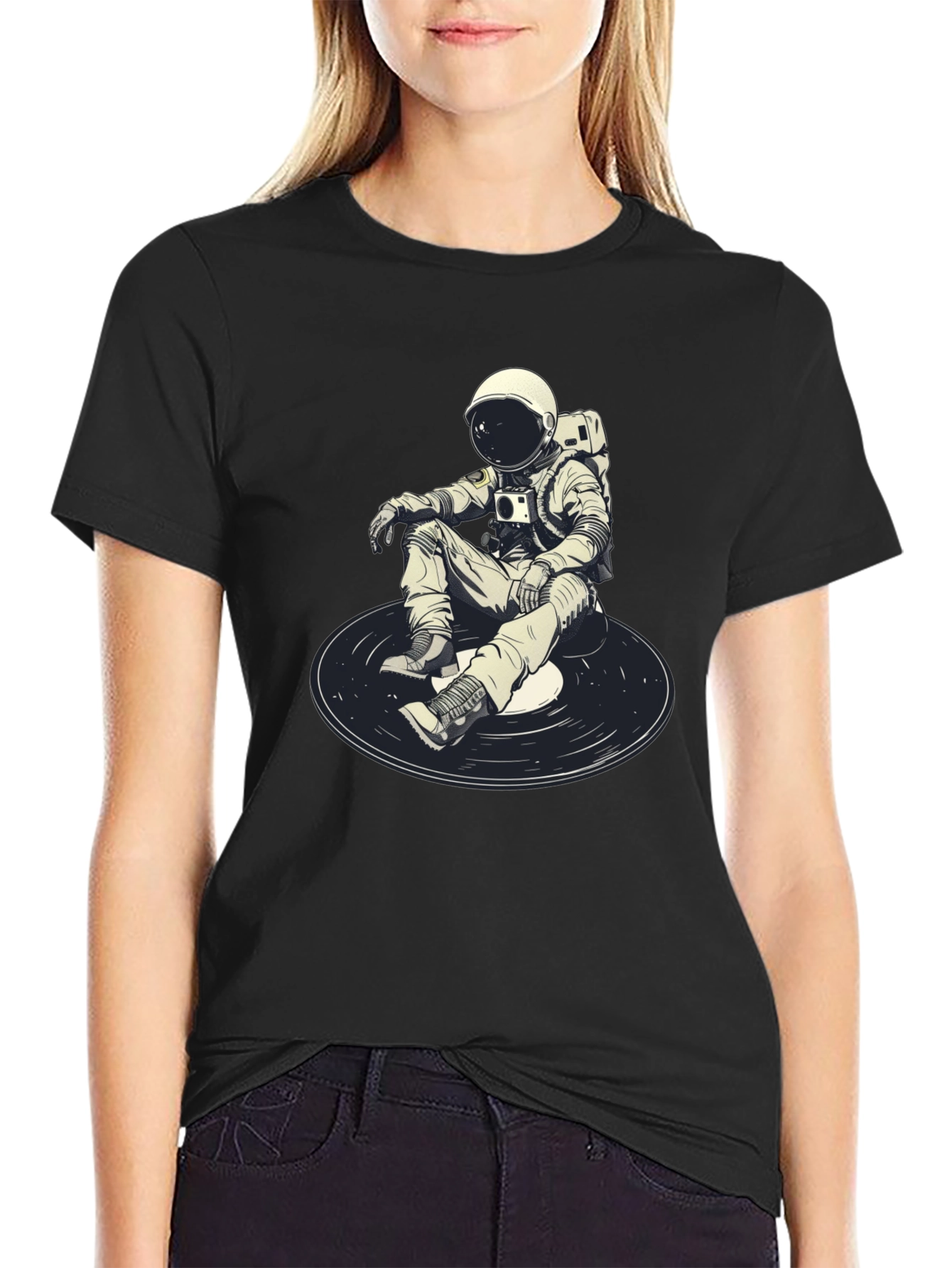 Black Astronaut DJ Graphic T-Shirt - Black Cotton Blend view 2