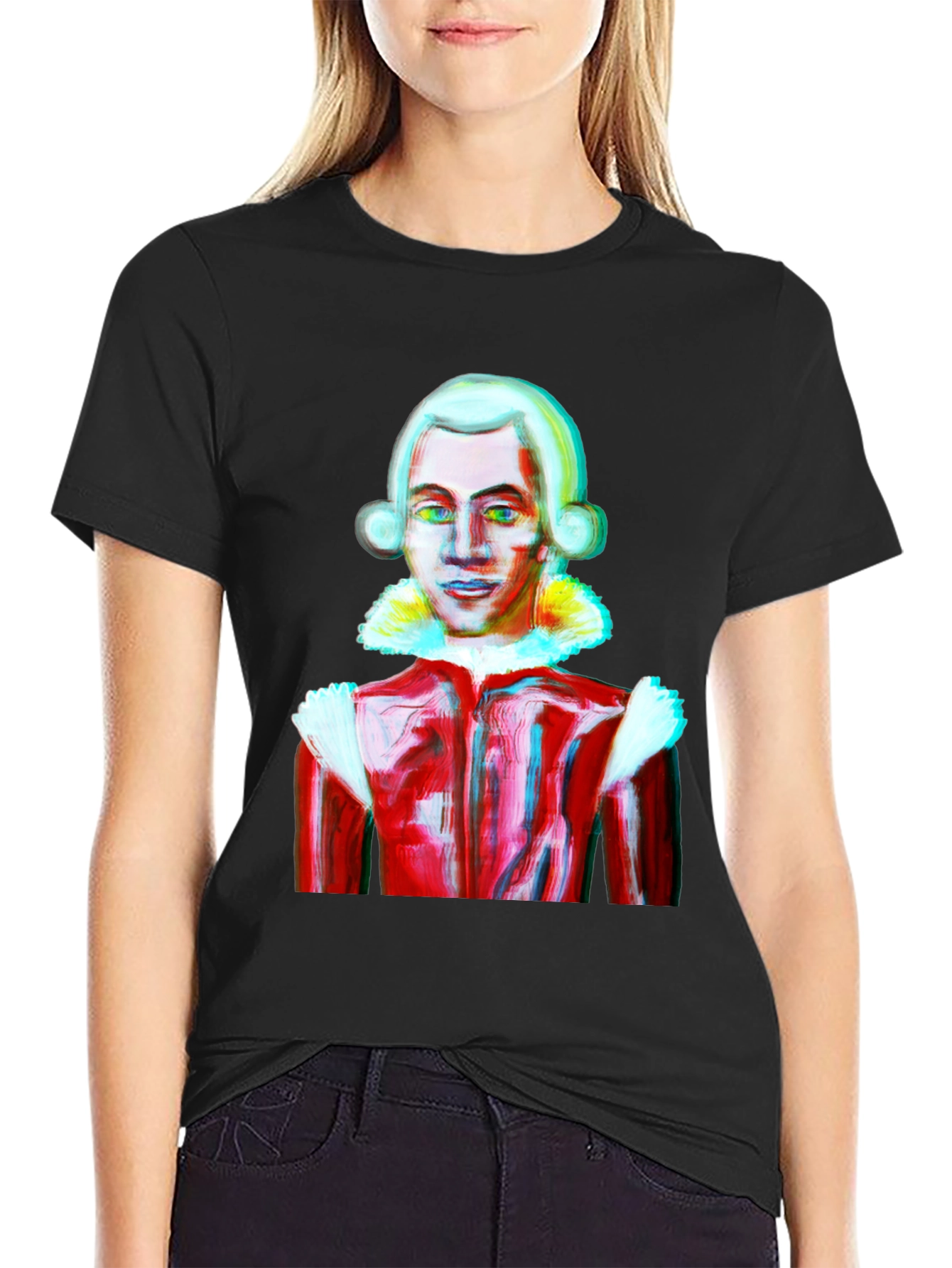 Black Mozart Style Graphic Tee - Artistic T-Shirt view 2