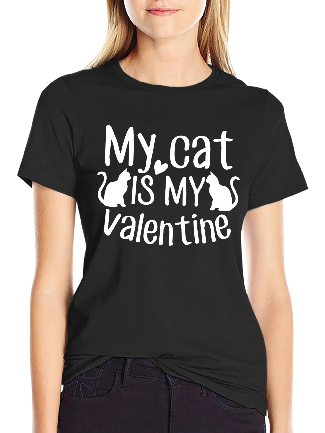 Black My Cat is My Valentine Graphic T-Shirt view 2