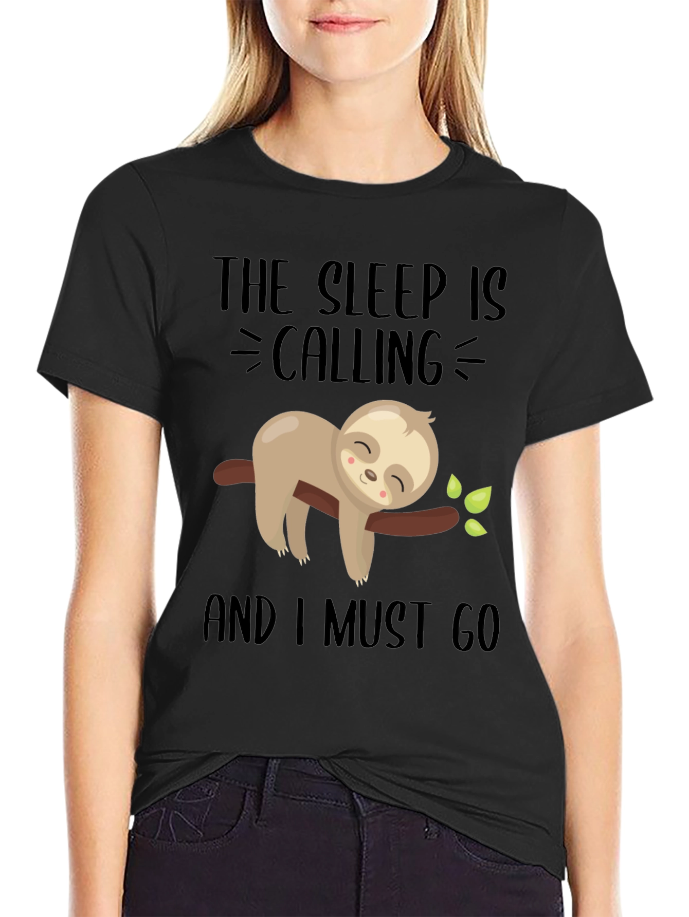 Black Sleepy Sloth Graphic Tee - 'The Sleep Is Calling' Men's T-Shirt view 2