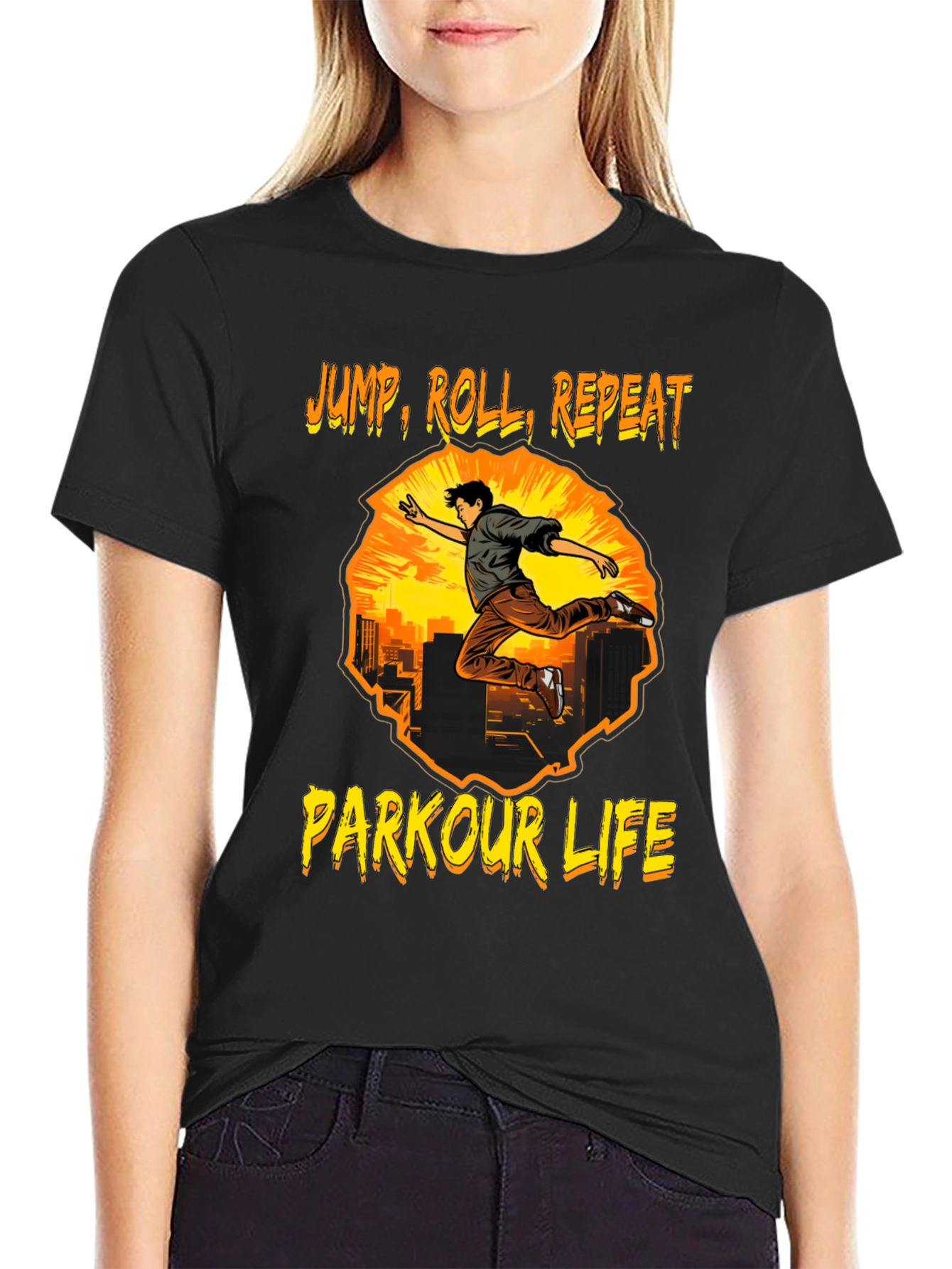 Black Parkour Life T-Shirt - Jump, Roll, Repeat view 2