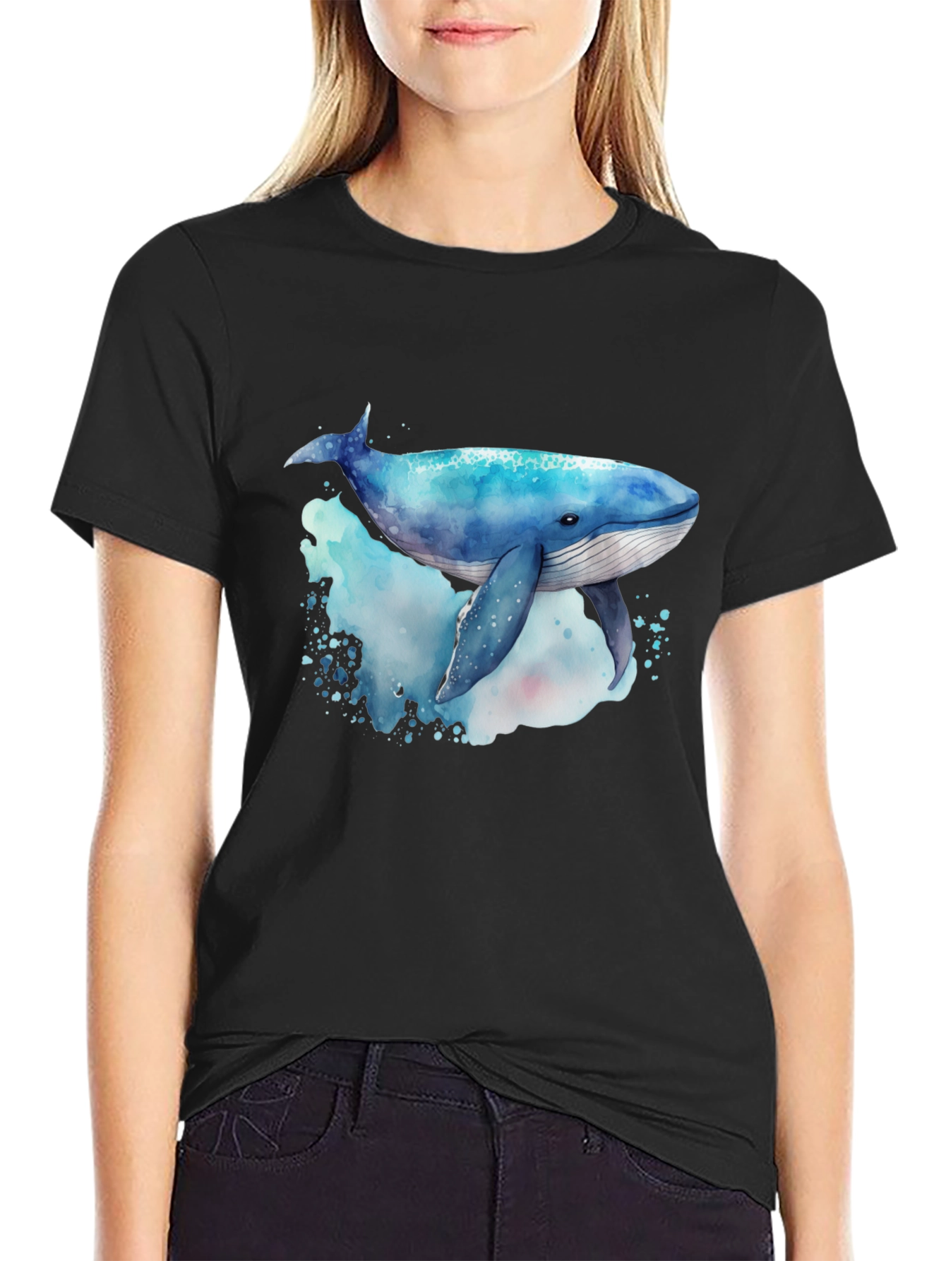 Black Whale Graphic Tee - Men's Black Crew Neck view 2