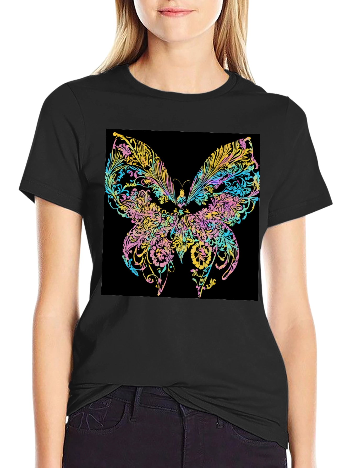 Black Butterfly Art Black T-Shirt view 2