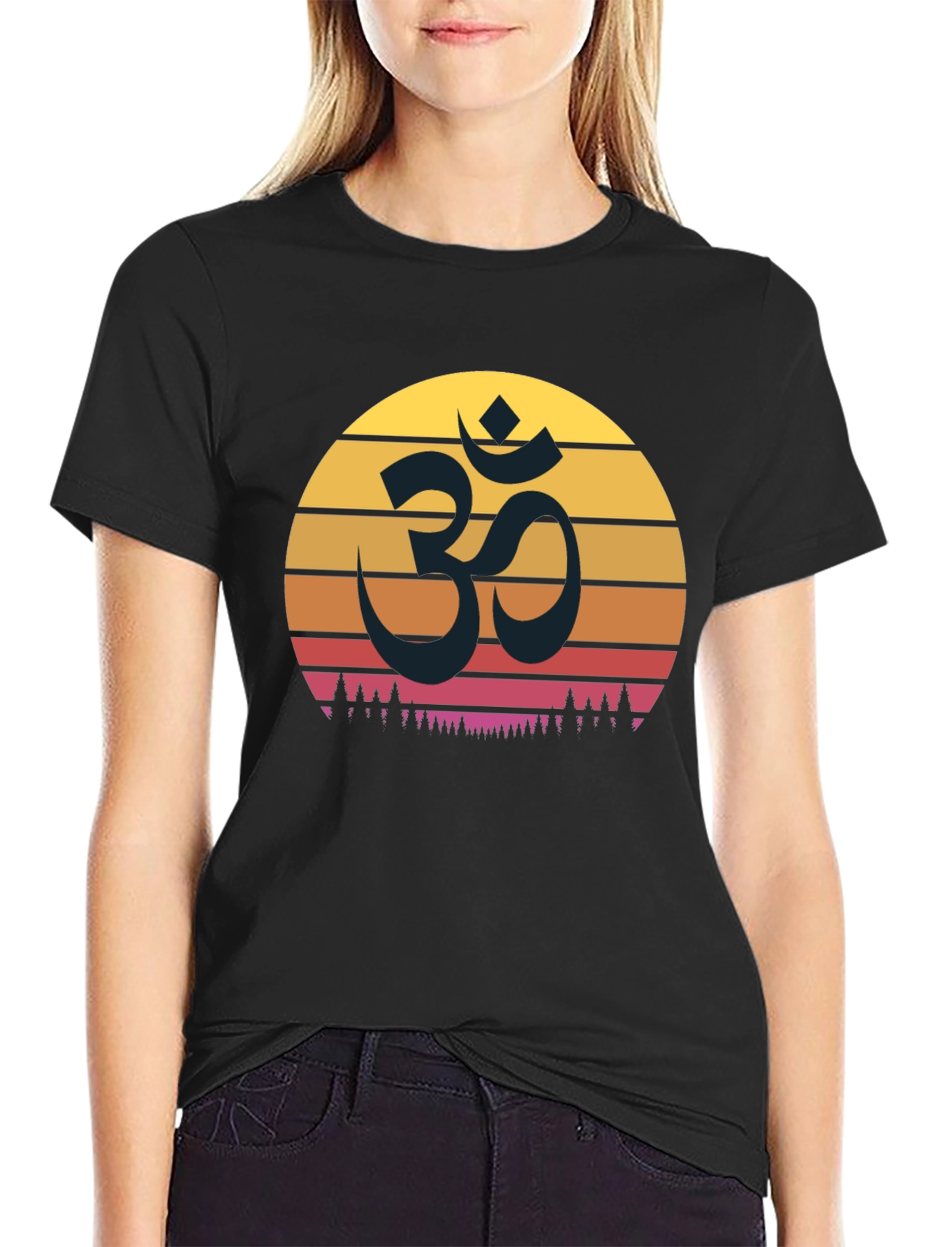 Black Om Sunset Graphic T-Shirt - Spiritual Comfort view 2