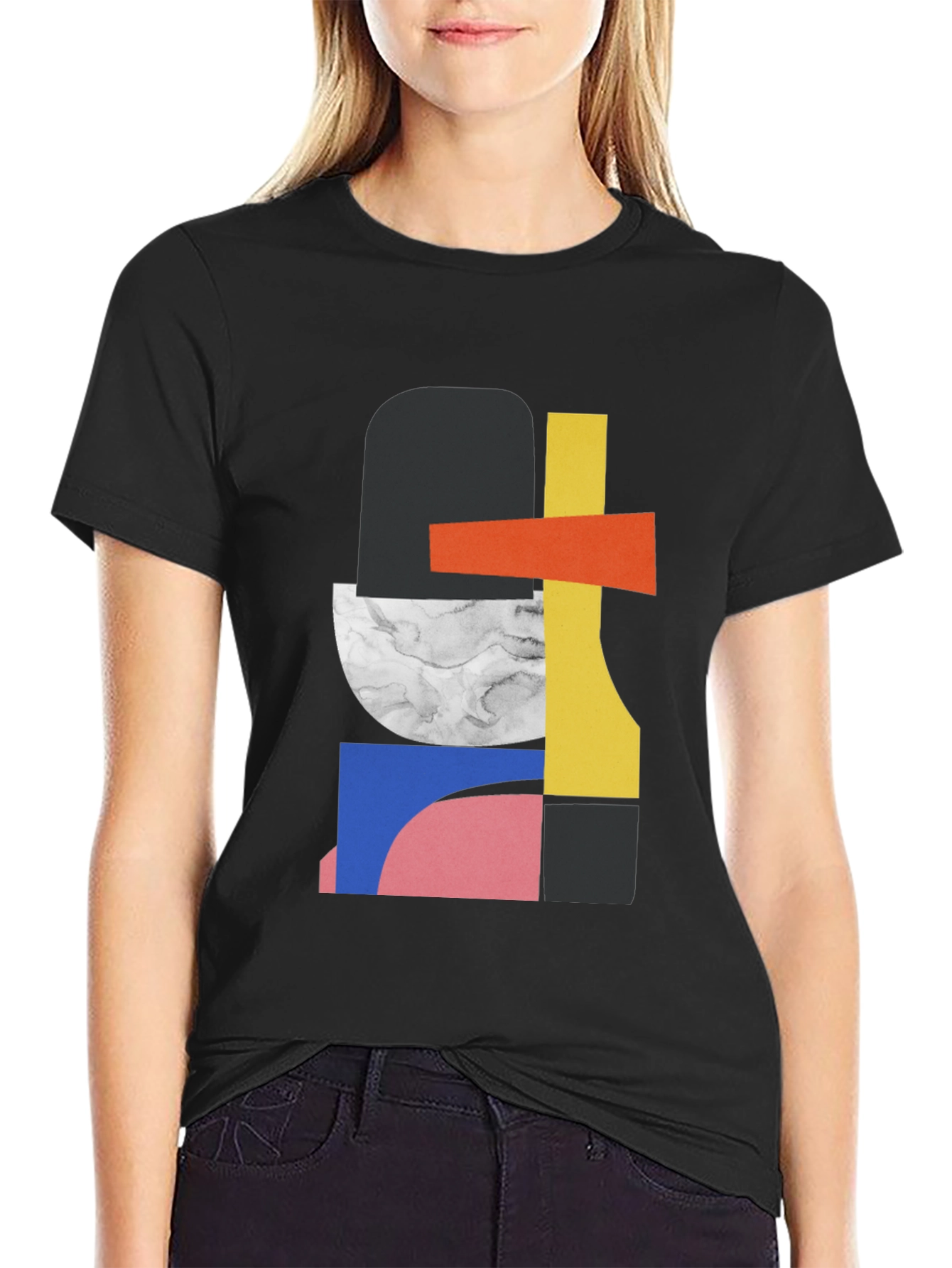 Black Abstract Geometric Graphic Tee - Modern Art Style view 2