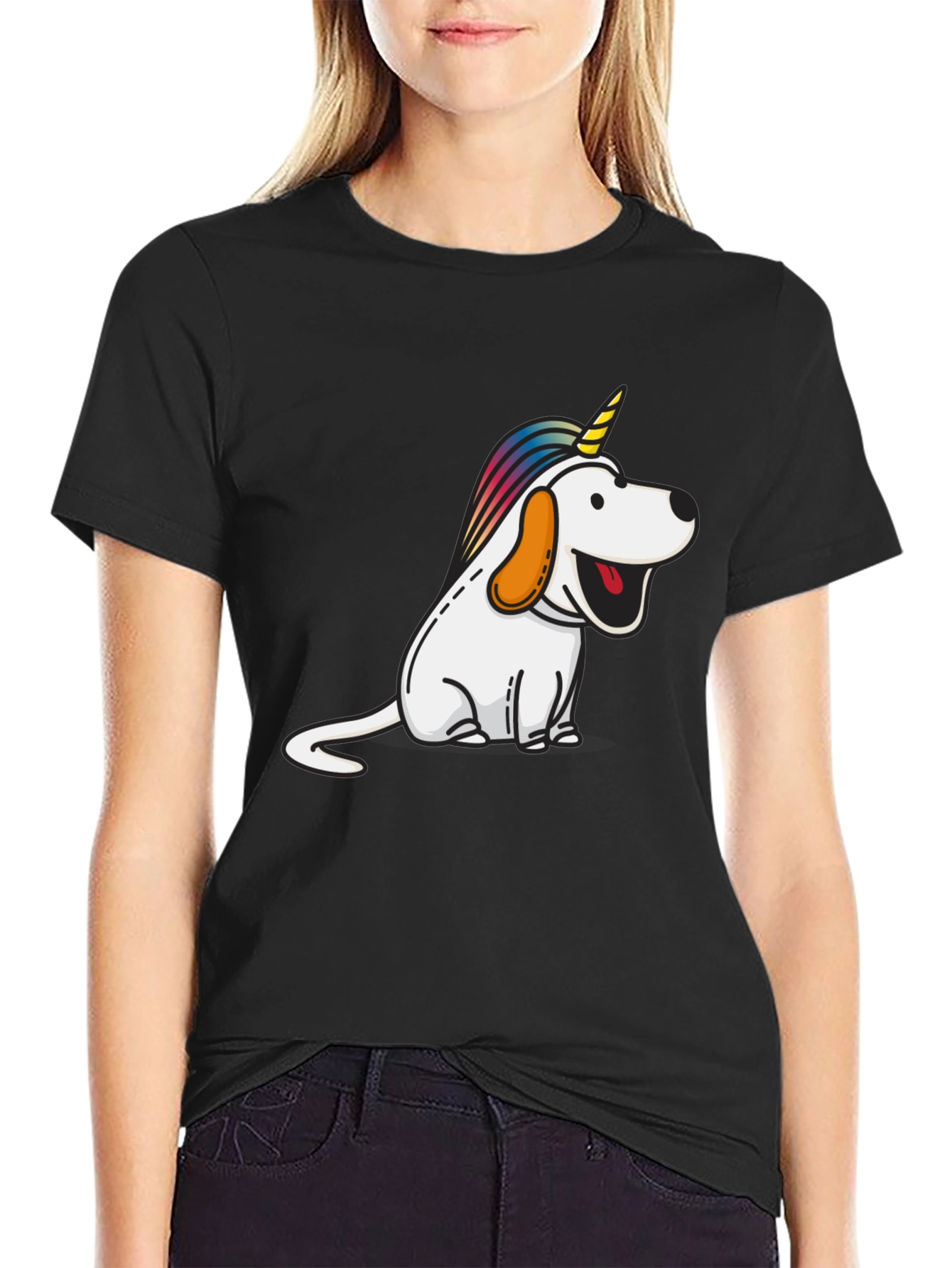 Black Unicorn Dog Graphic Tee - Men's Black T-Shirt view 2