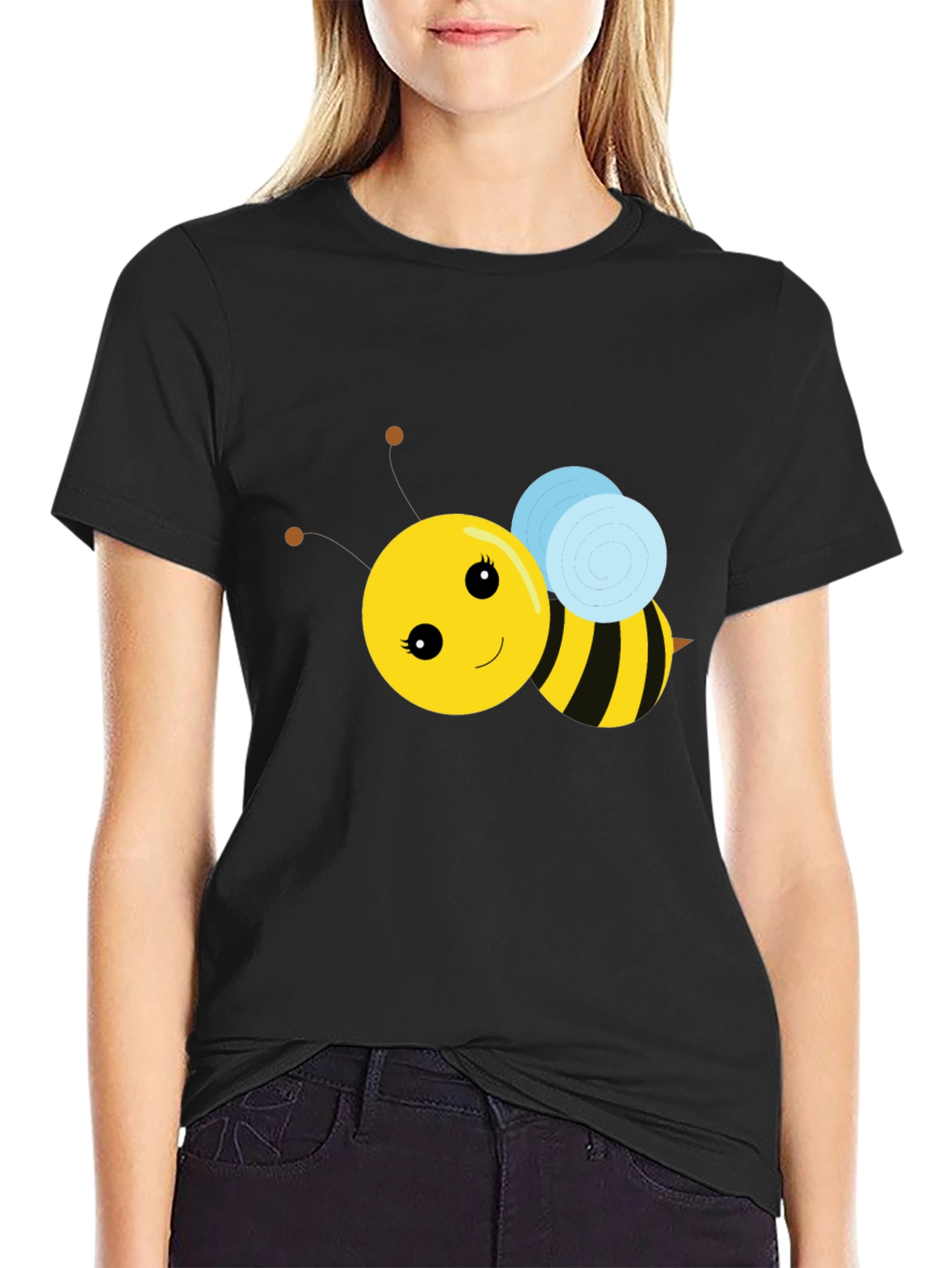 Black Cute Bee Graphic T-Shirt - Black view 2