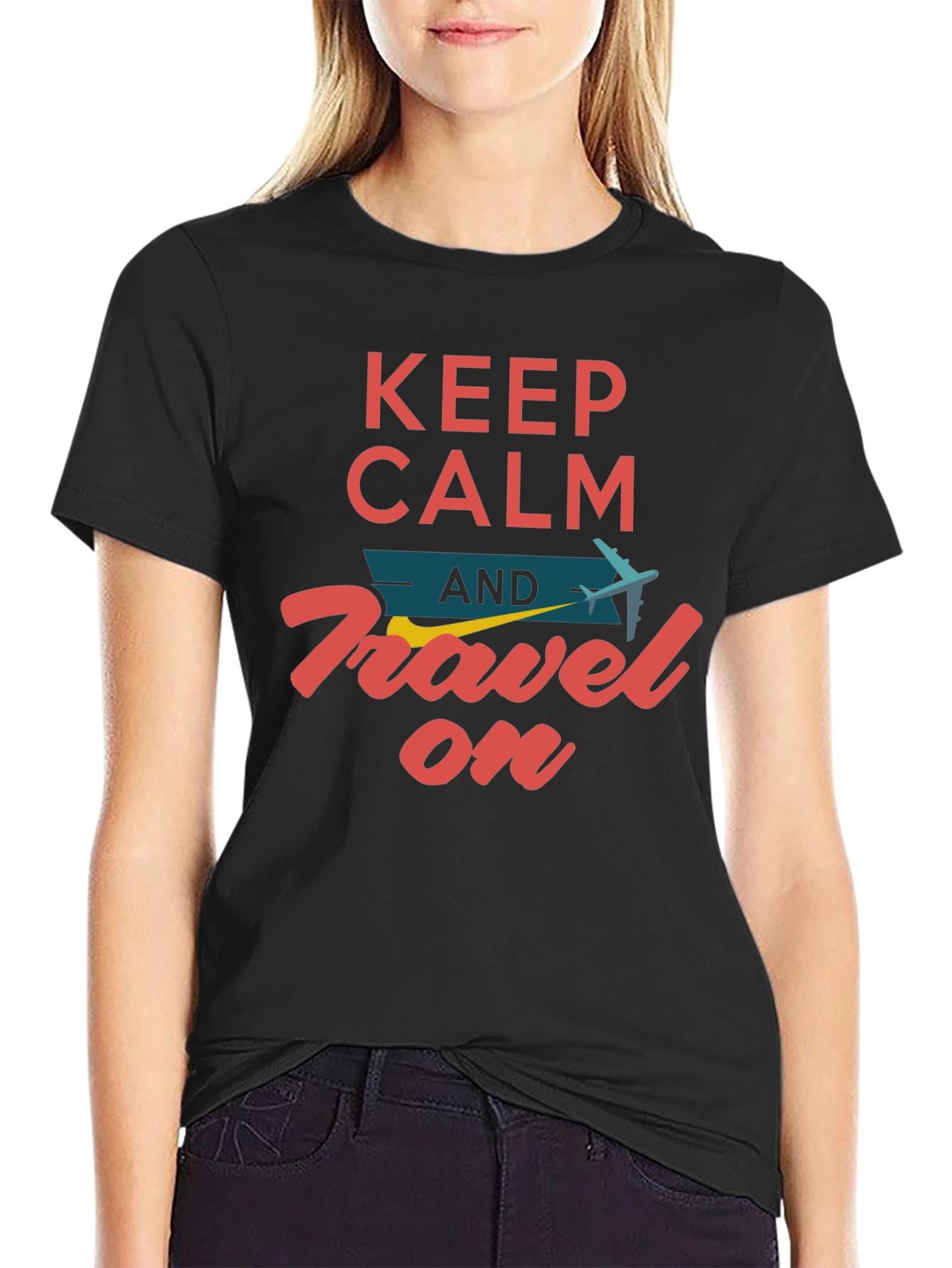 Black Keep Calm and Travel On T-Shirt view 2